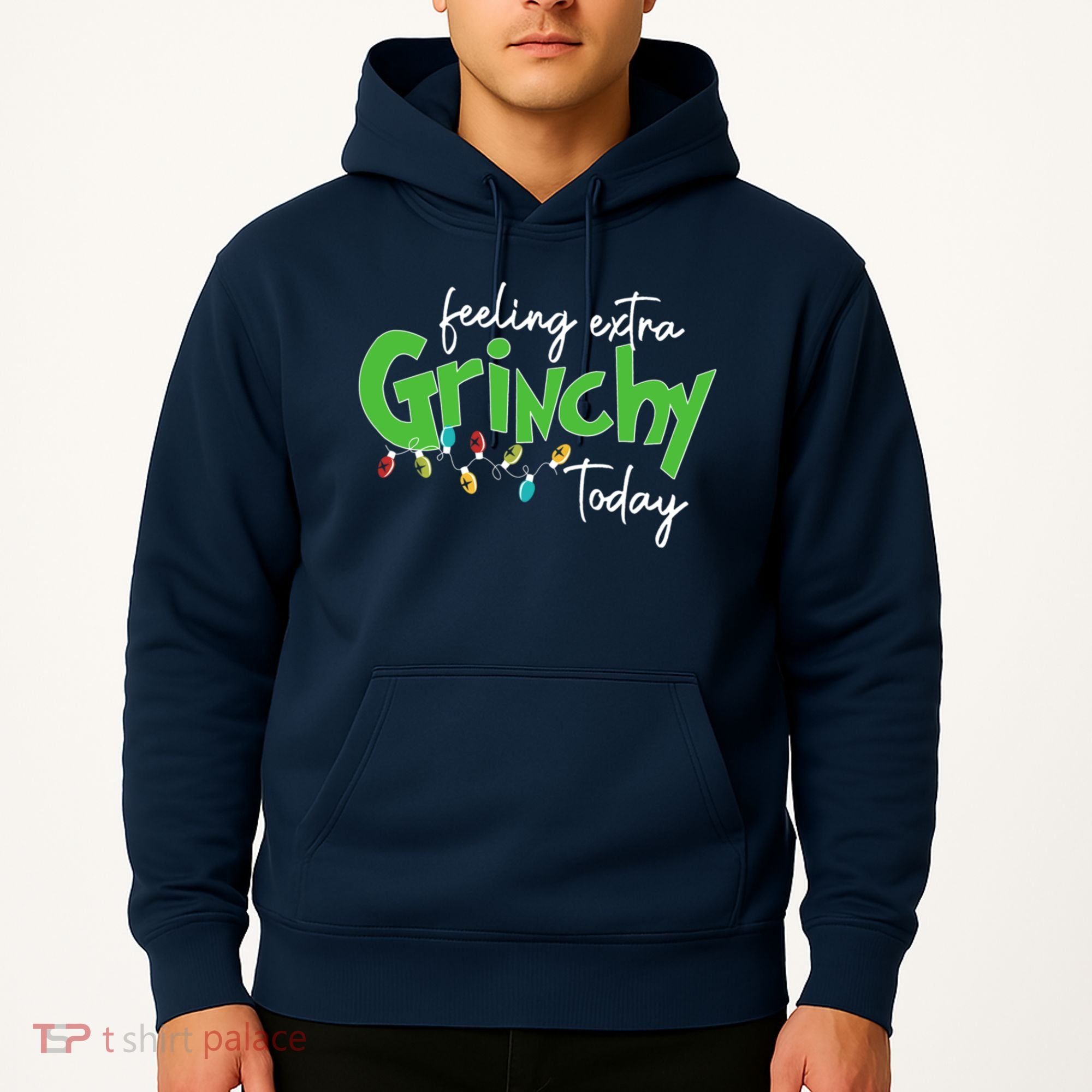Feeling Extra Grinchy Today Christmas Xmas Lights Pullover Hoodie