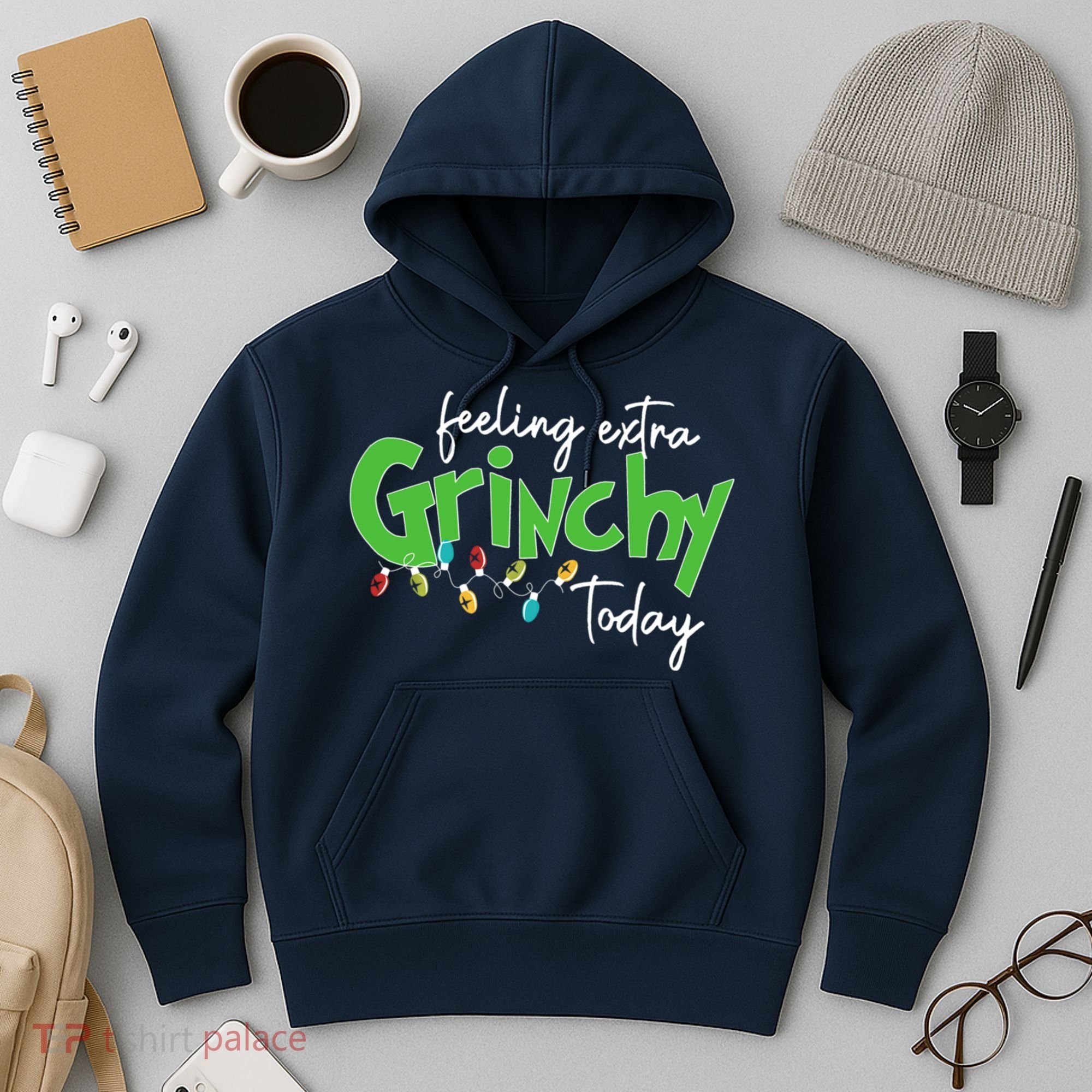 Feeling Extra Grinchy Today Christmas Xmas Lights Pullover Hoodie