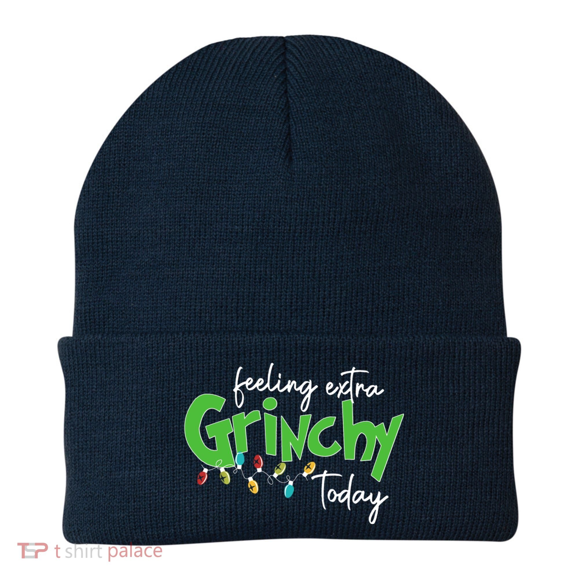 Feeling Extra Grinchy Today Christmas Xmas Lights Pullover Beanie