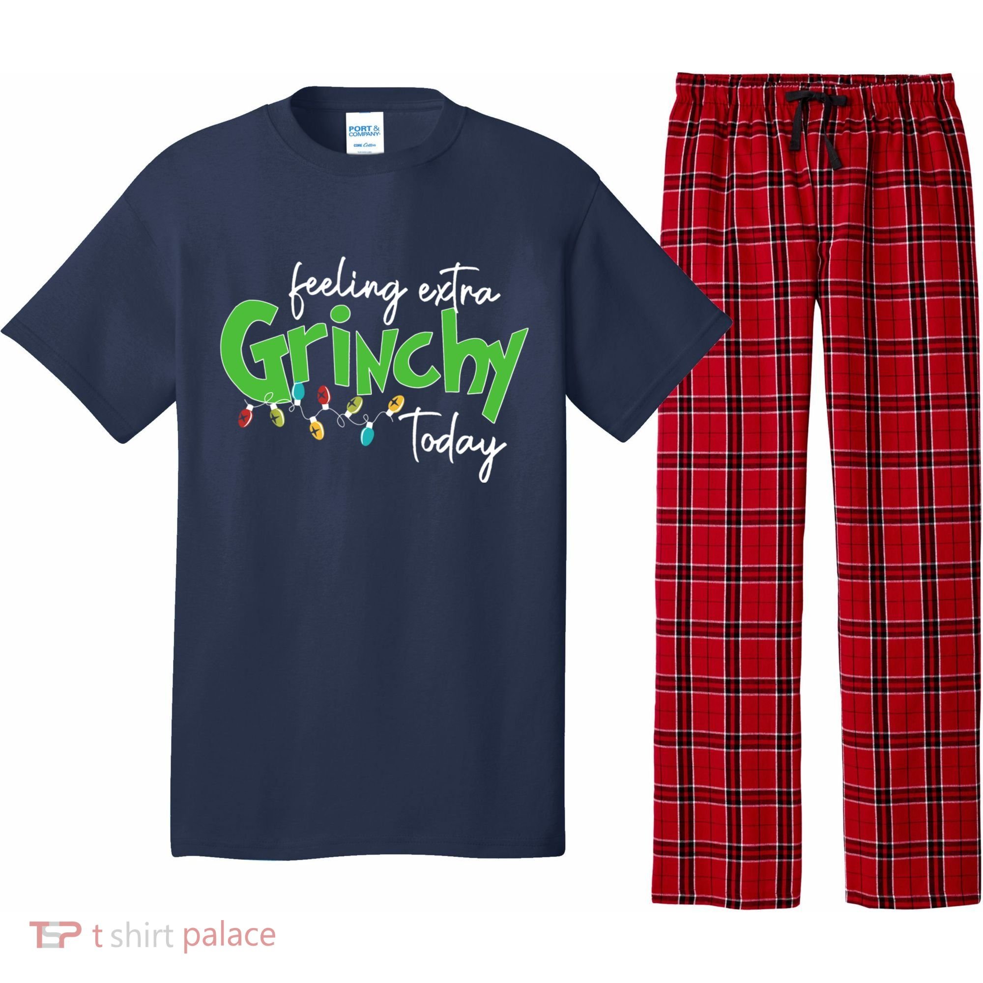 Feeling Extra Grinchy Today Christmas Xmas Lights Pullover Pajama Set