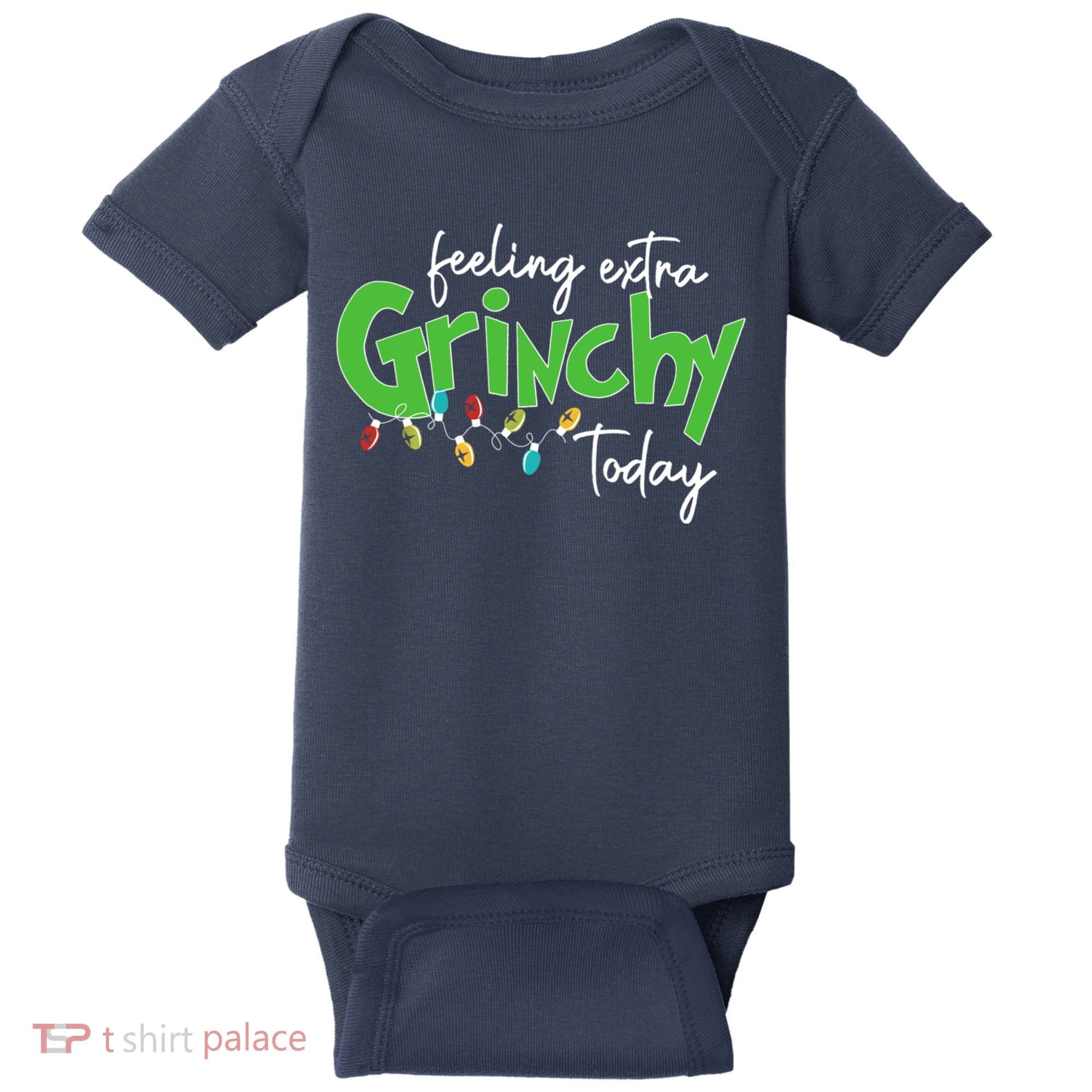Feeling Extra Grinchy Today Christmas Xmas Lights Pullover Baby Bodysuit