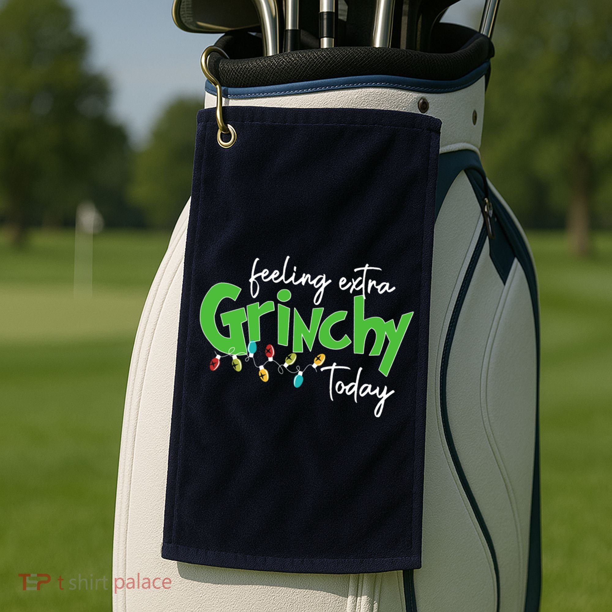 Feeling Extra Grinchy Today Christmas Xmas Lights Pullover Golf Towel