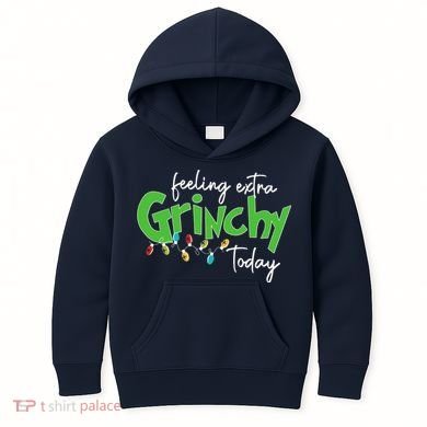 Feeling Extra Grinchy Today Christmas Xmas Lights Pullover Kids Hoodie