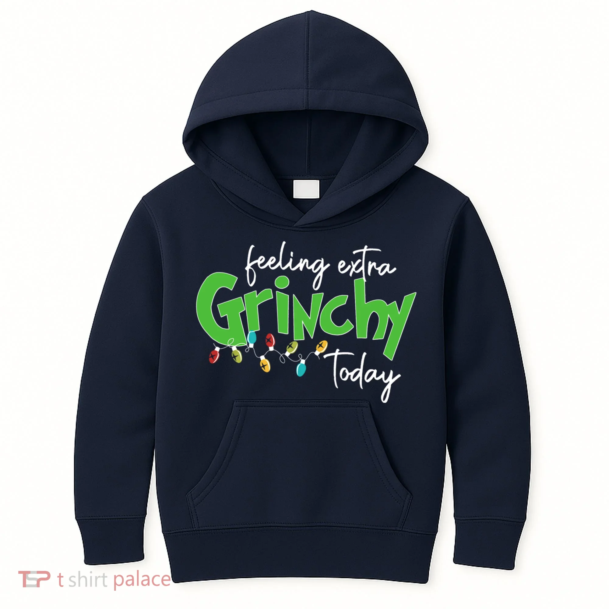 Feeling Extra Grinchy Today Christmas Xmas Lights Pullover Kids Hoodie