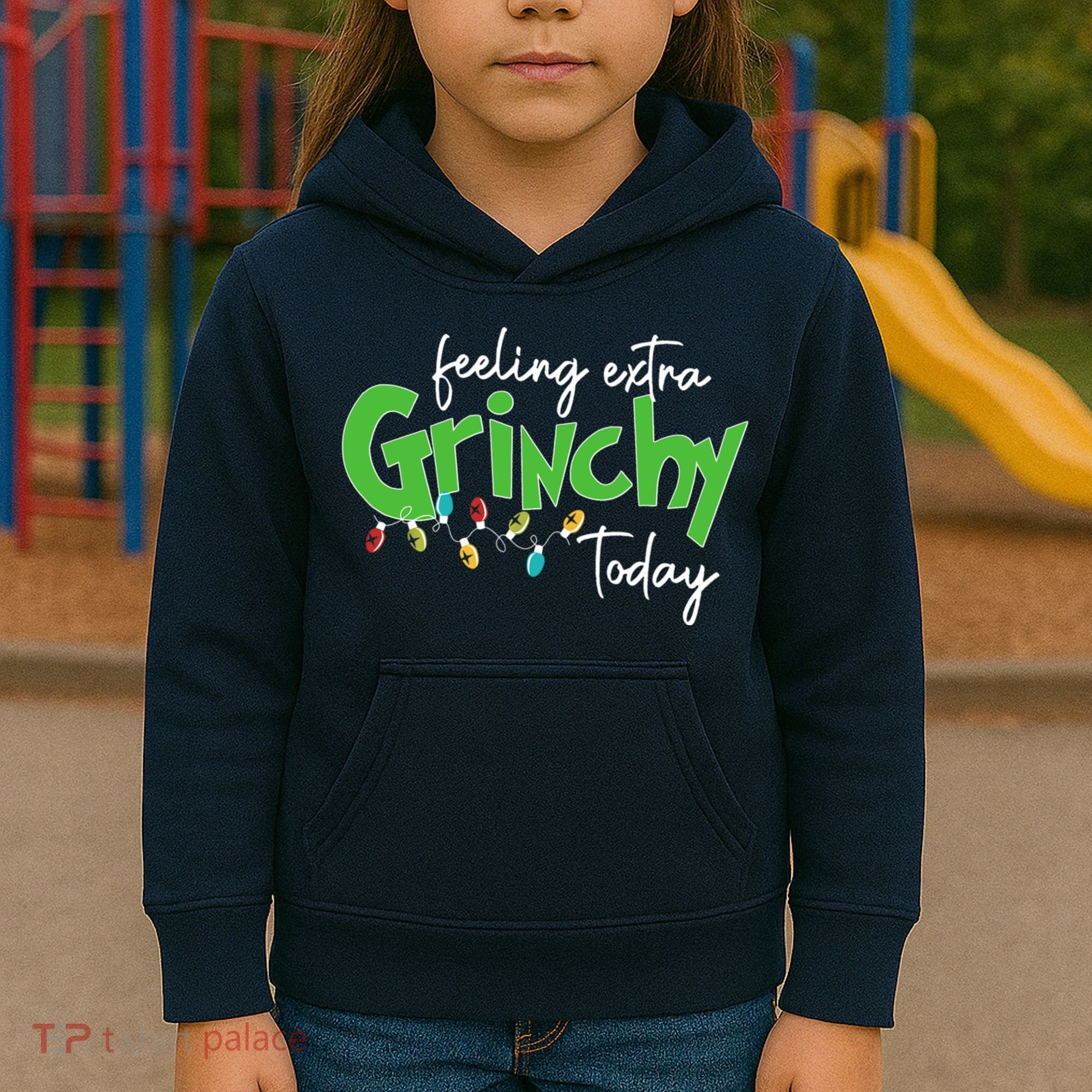 Feeling Extra Grinchy Today Christmas Xmas Lights Pullover Kids Hoodie