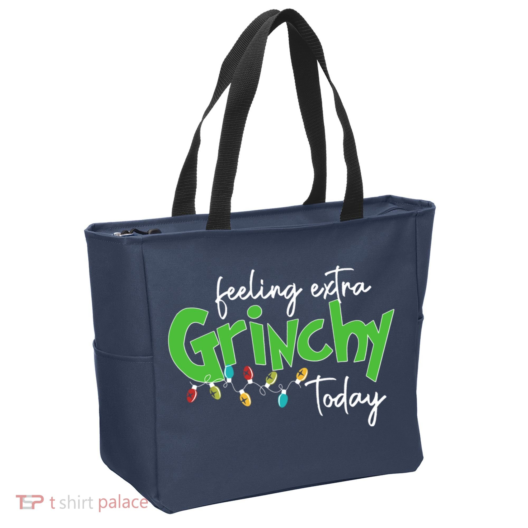 Feeling Extra Grinchy Today Christmas Xmas Lights Pullover Tote Bag