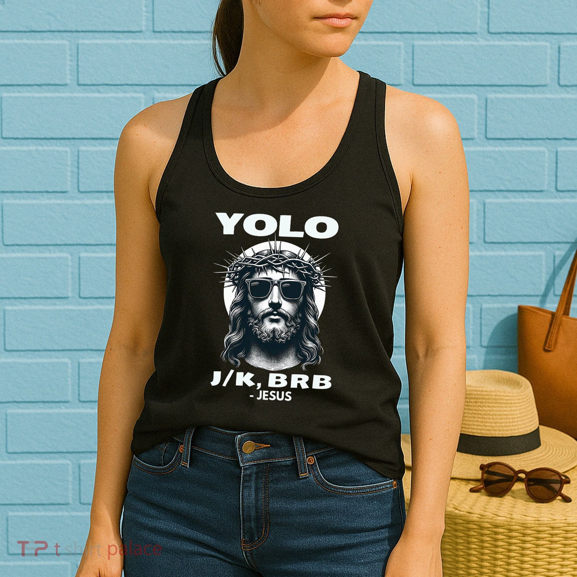 Funny Easter Gifts Christian Resurrection Yolo Jk Brb Jesus Women's Tank Top