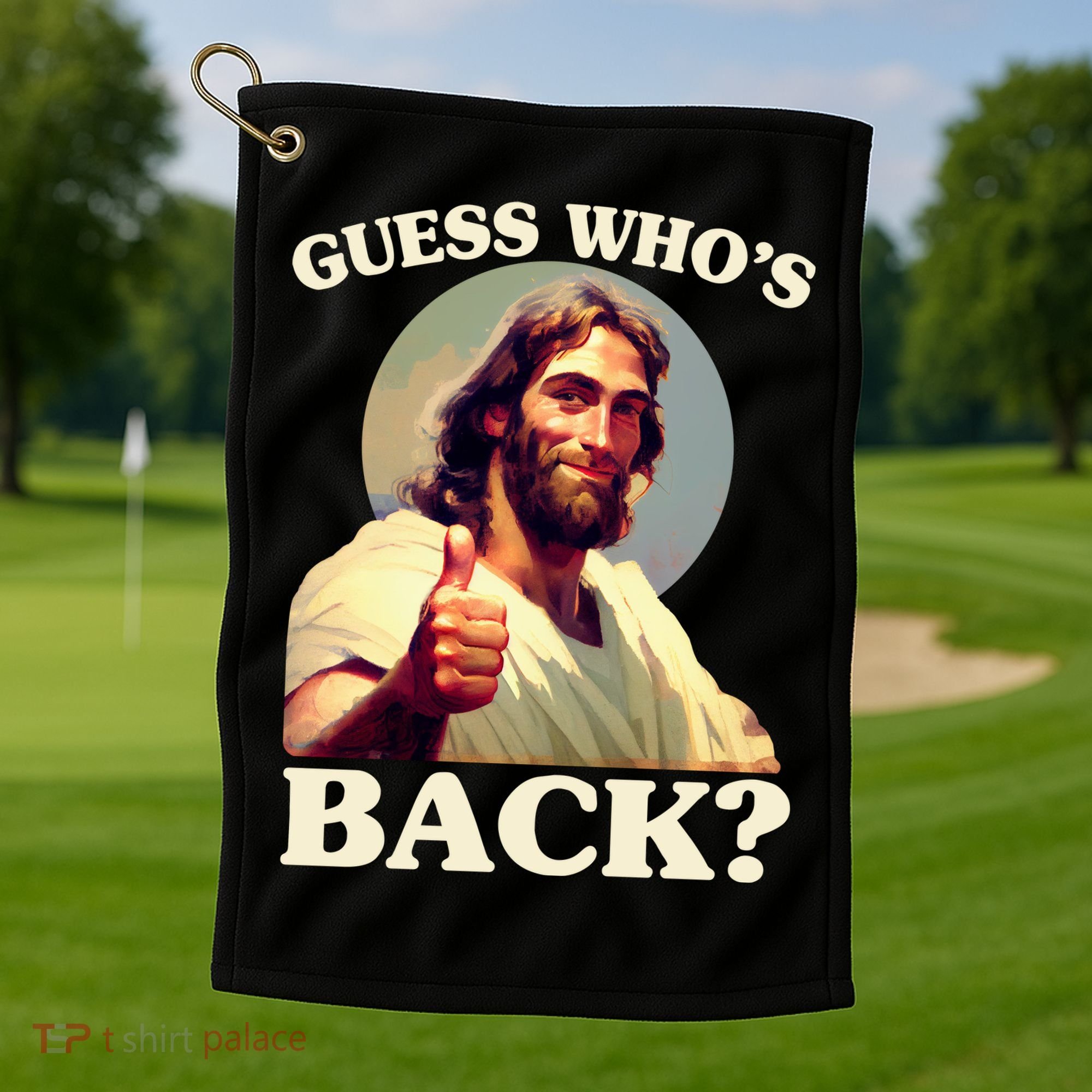 Funny Easter Guess Whos Back Jesus Golf Towel