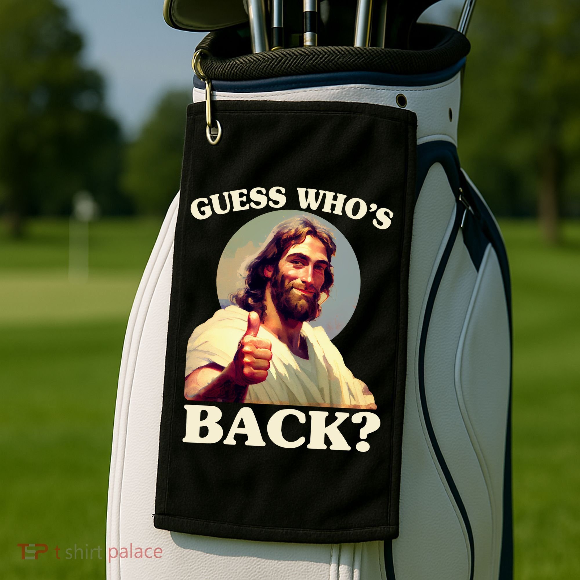 Funny Easter Guess Whos Back Jesus Golf Towel