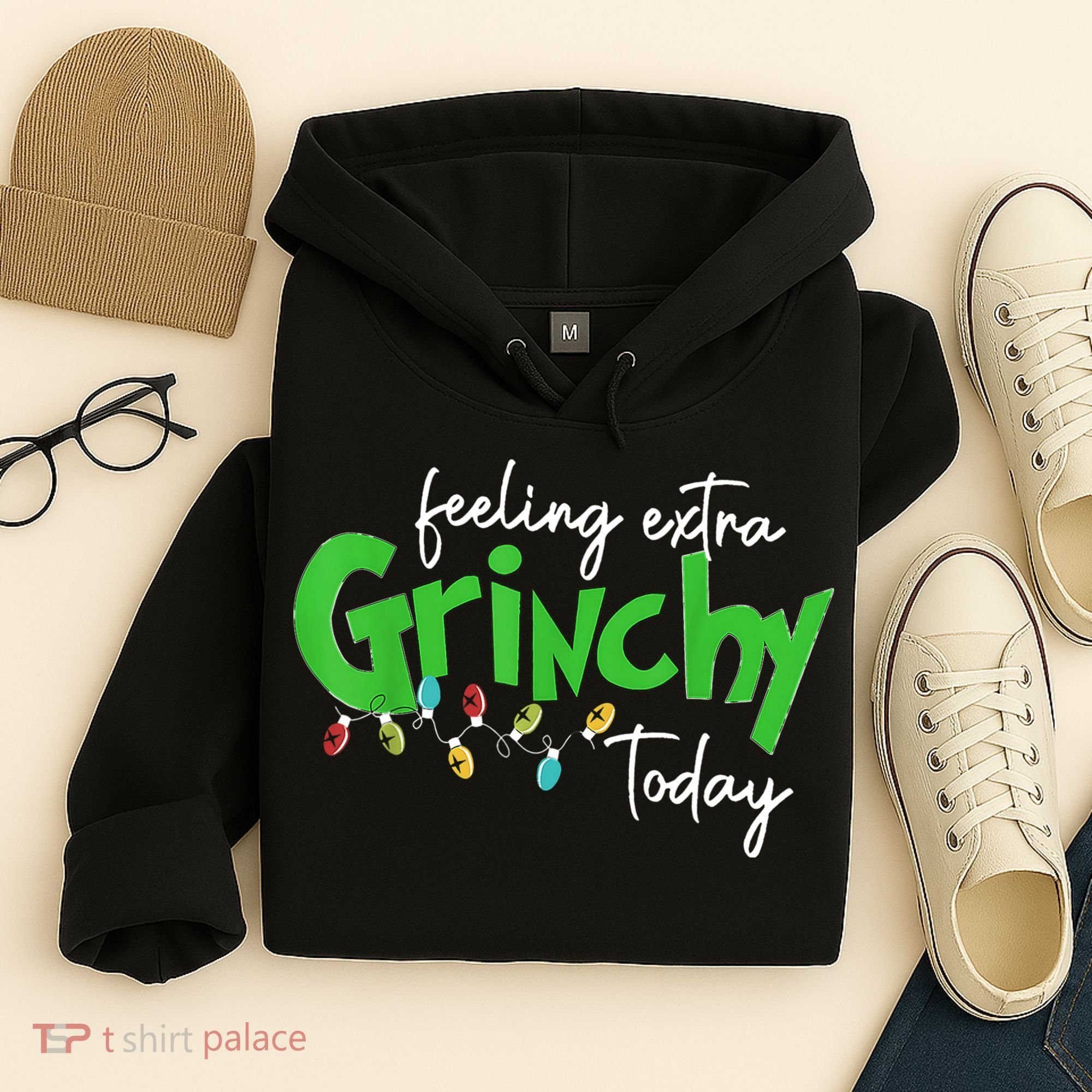 Feeling Extra Grinchy Today Christmas Lights Xmas Clothing Hoodie