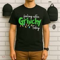 Feeling Extra Grinchy Today Christmas Lights Xmas Clothing T-Shirt thumb 6