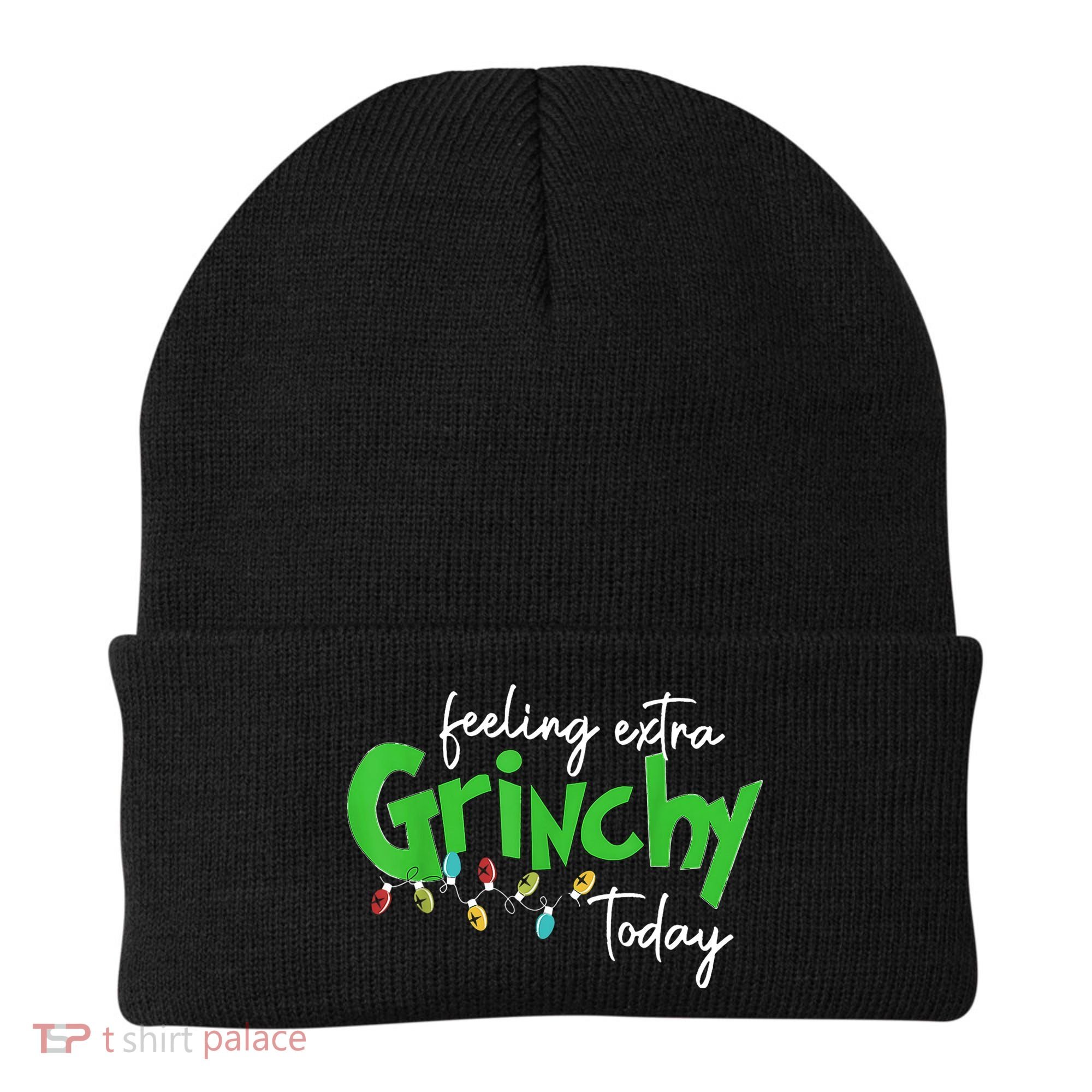 Feeling Extra Grinchy Today Christmas Lights Xmas Clothing Beanie