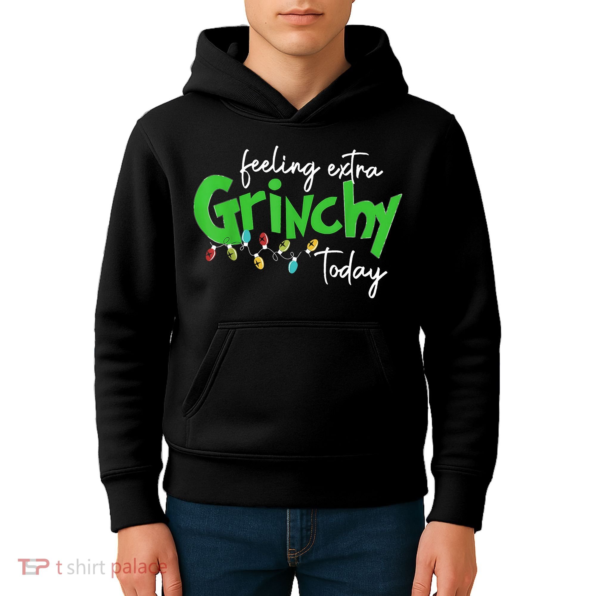 Feeling Extra Grinchy Today Christmas Lights Xmas Clothing Kids Hoodie