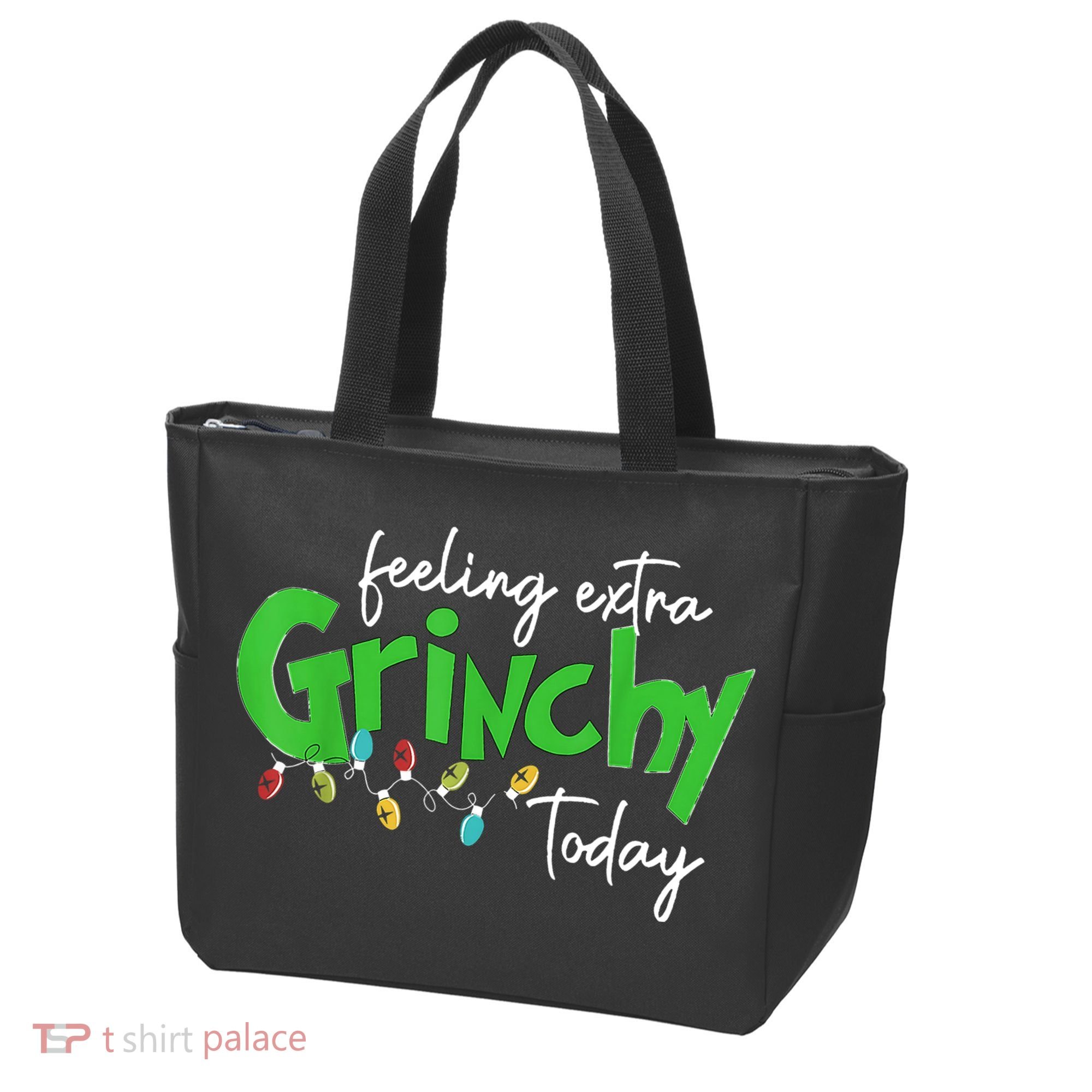 Feeling Extra Grinchy Today Christmas Lights Xmas Clothing Tote Bag
