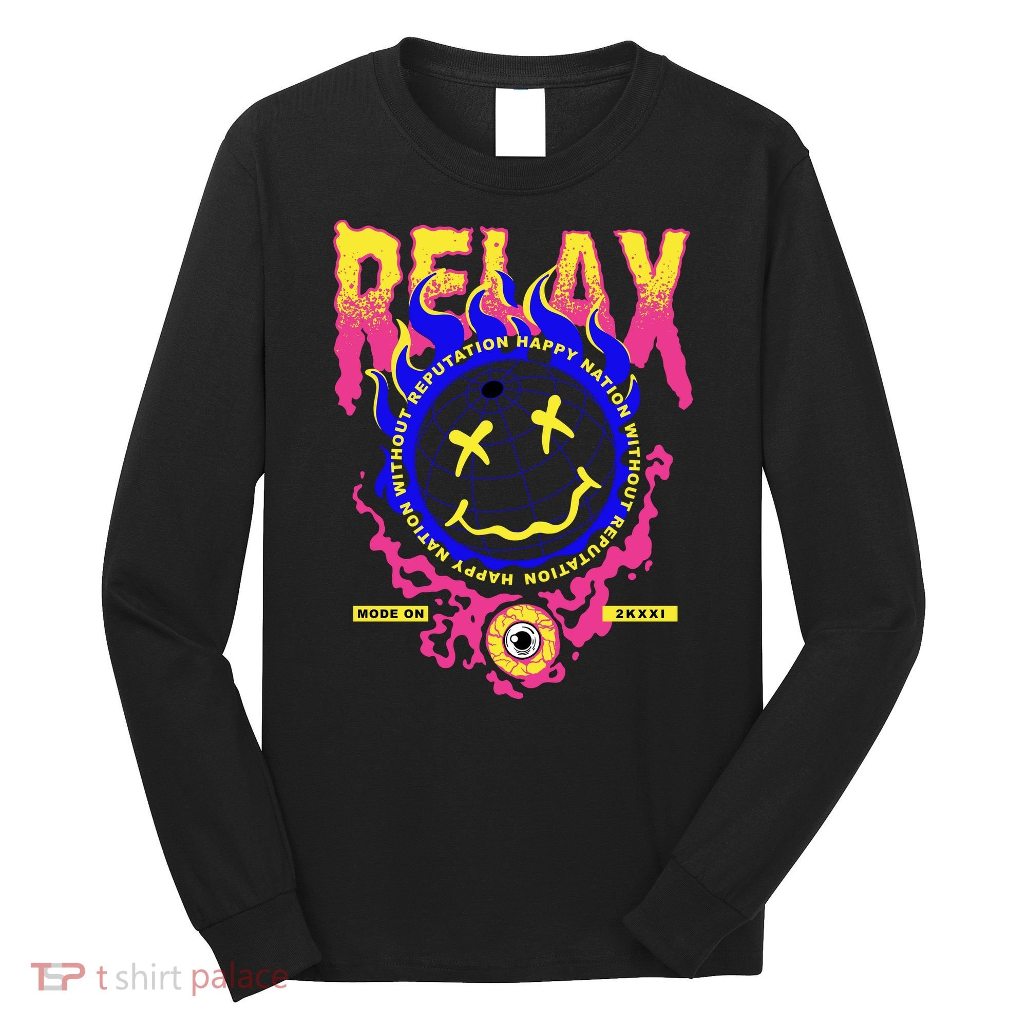 Flaming Emoji Globe Eyeball Smoke Long Sleeve Shirt