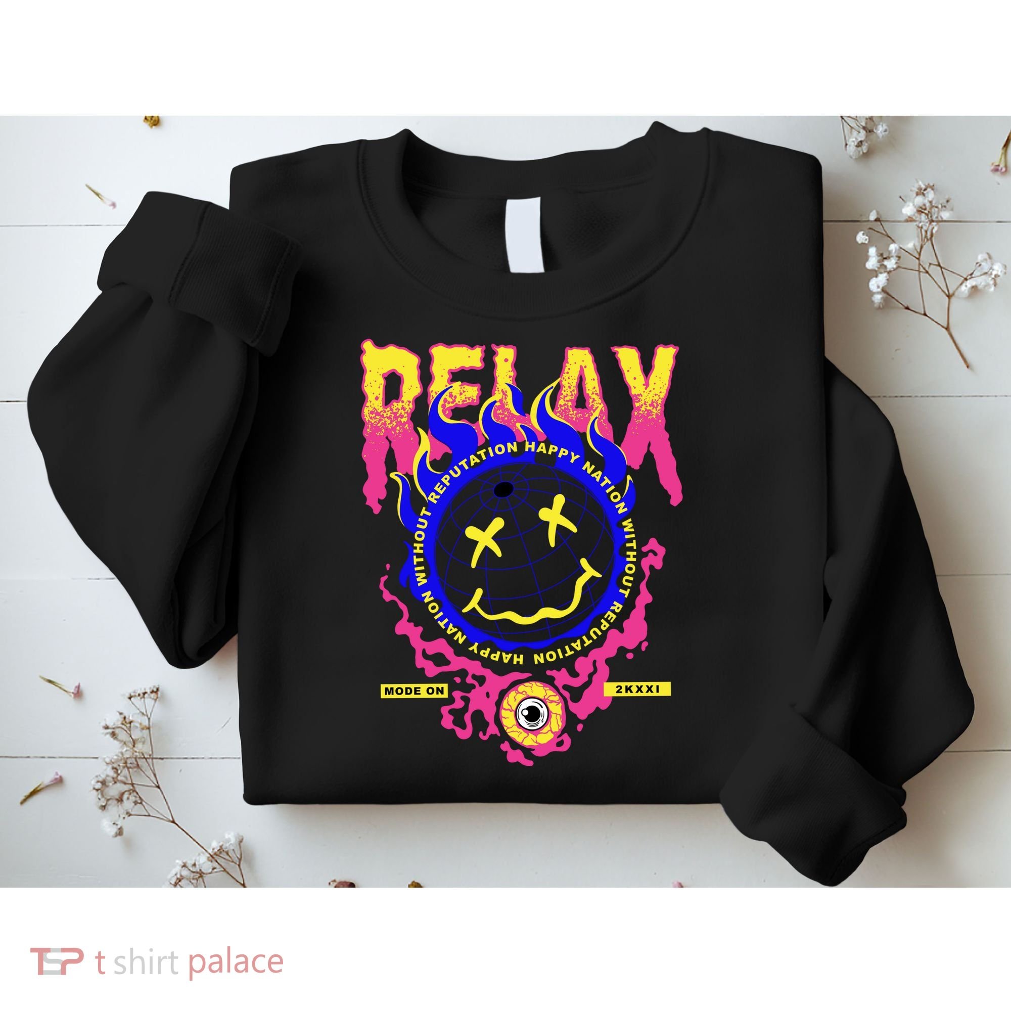 Flaming Emoji Globe Eyeball Smoke Sweatshirt
