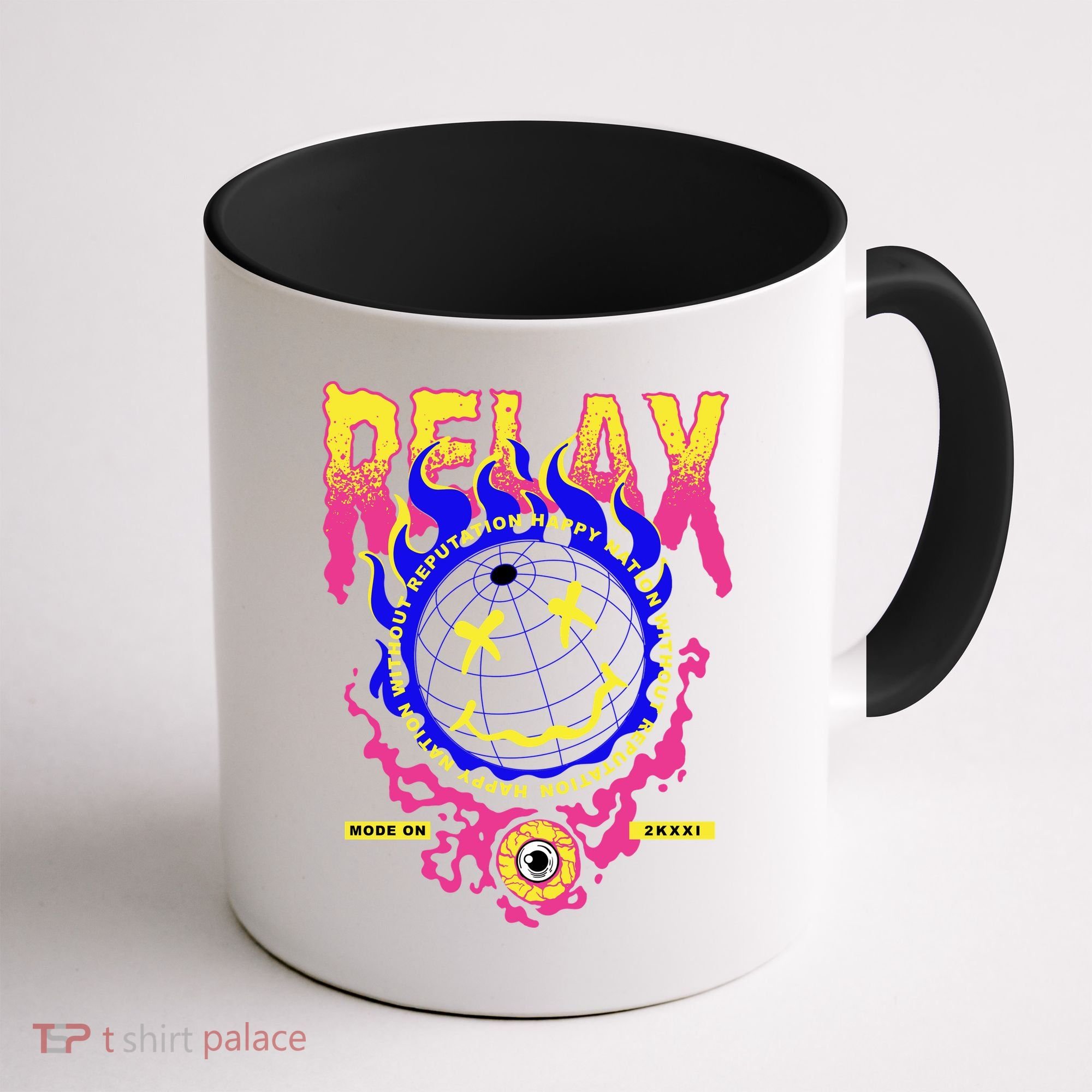 Flaming Emoji Globe Eyeball Smoke Coffee Mug