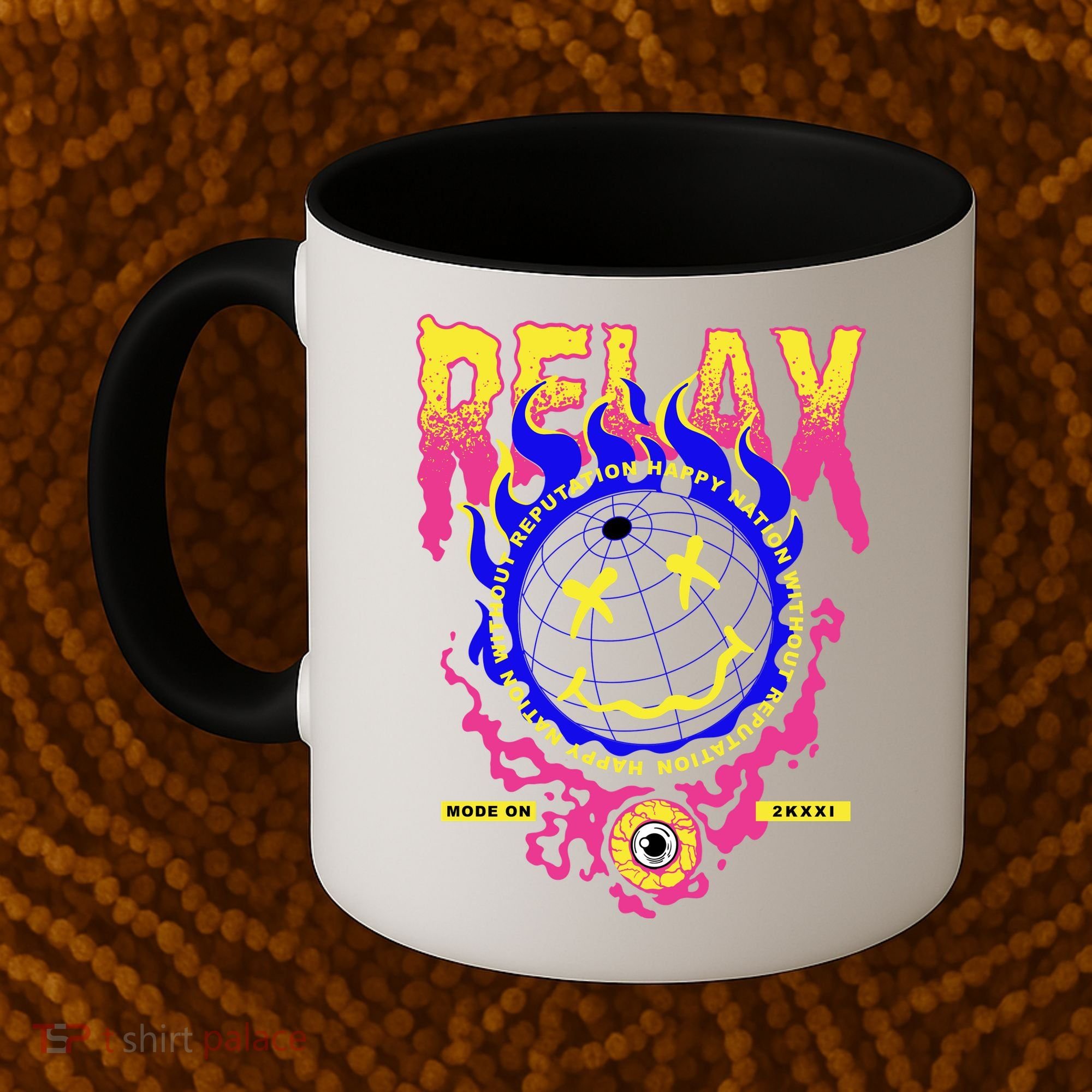Flaming Emoji Globe Eyeball Smoke Coffee Mug