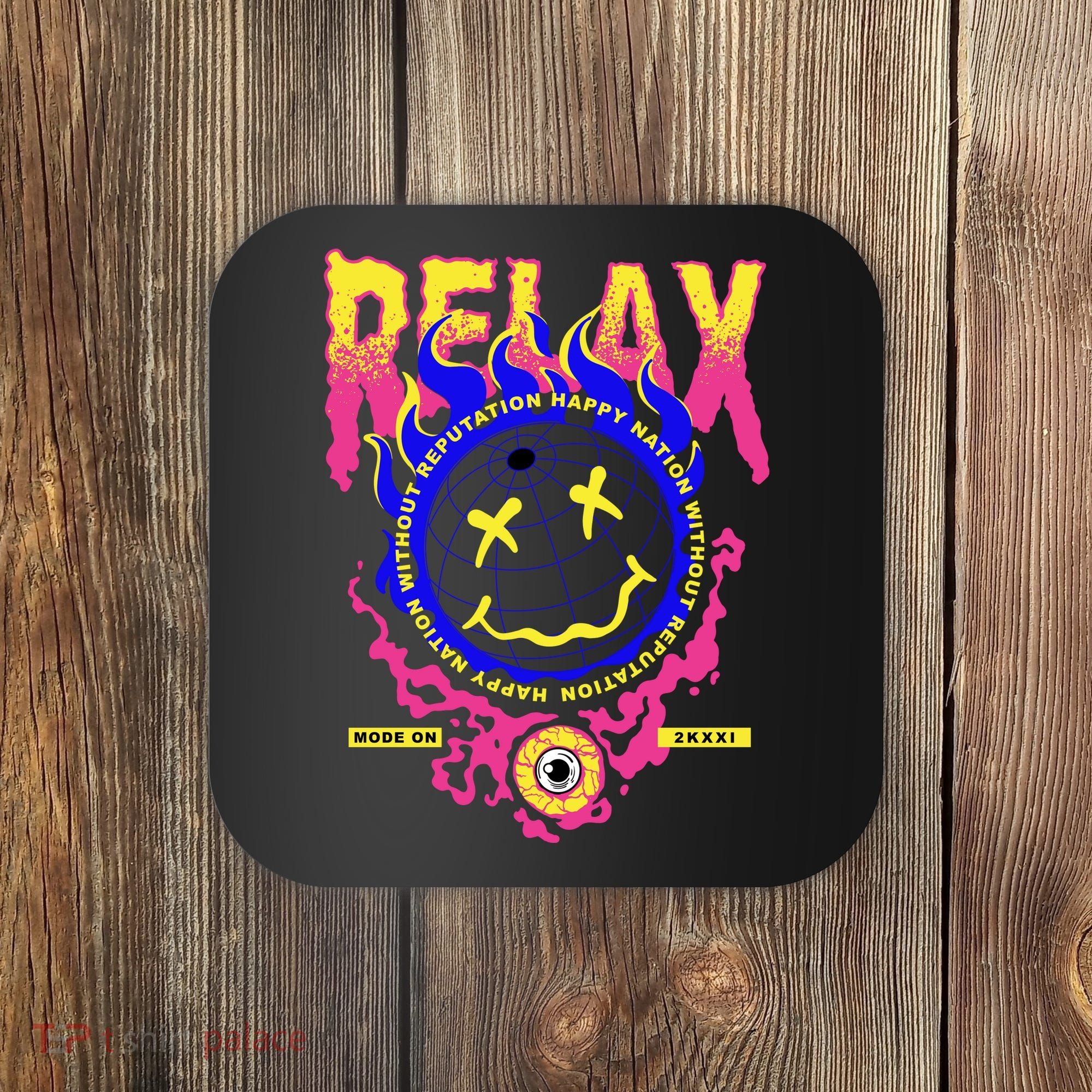 Flaming Emoji Globe Eyeball Smoke Coaster