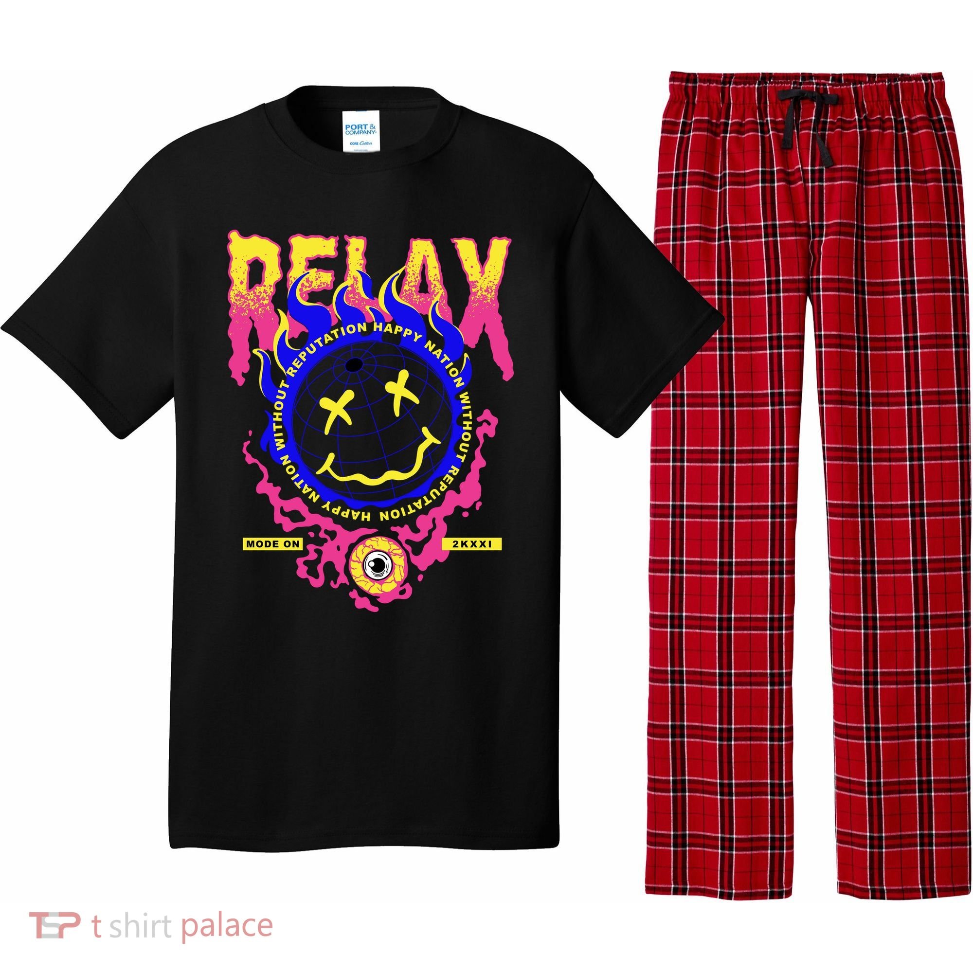 Flaming Emoji Globe Eyeball Smoke Pajama Set