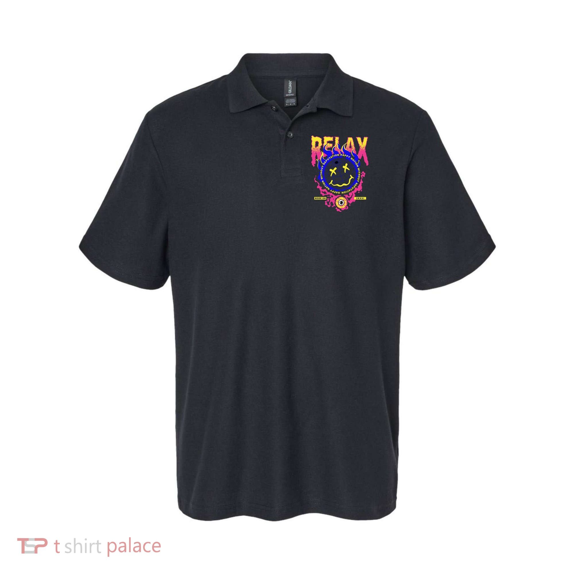Flaming Emoji Globe Eyeball Smoke Polo