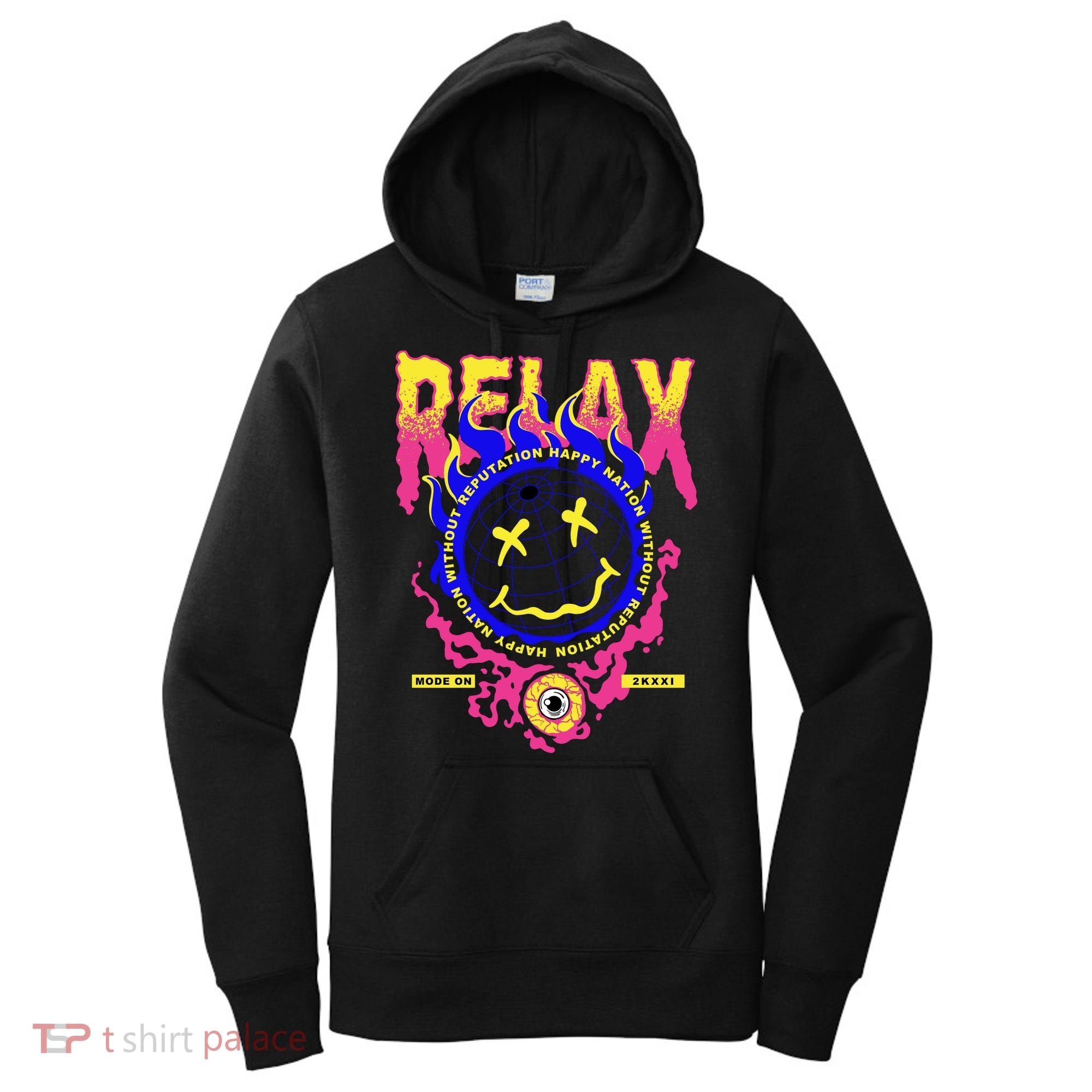 Flaming Emoji Globe Eyeball Smoke Women's Hoodie