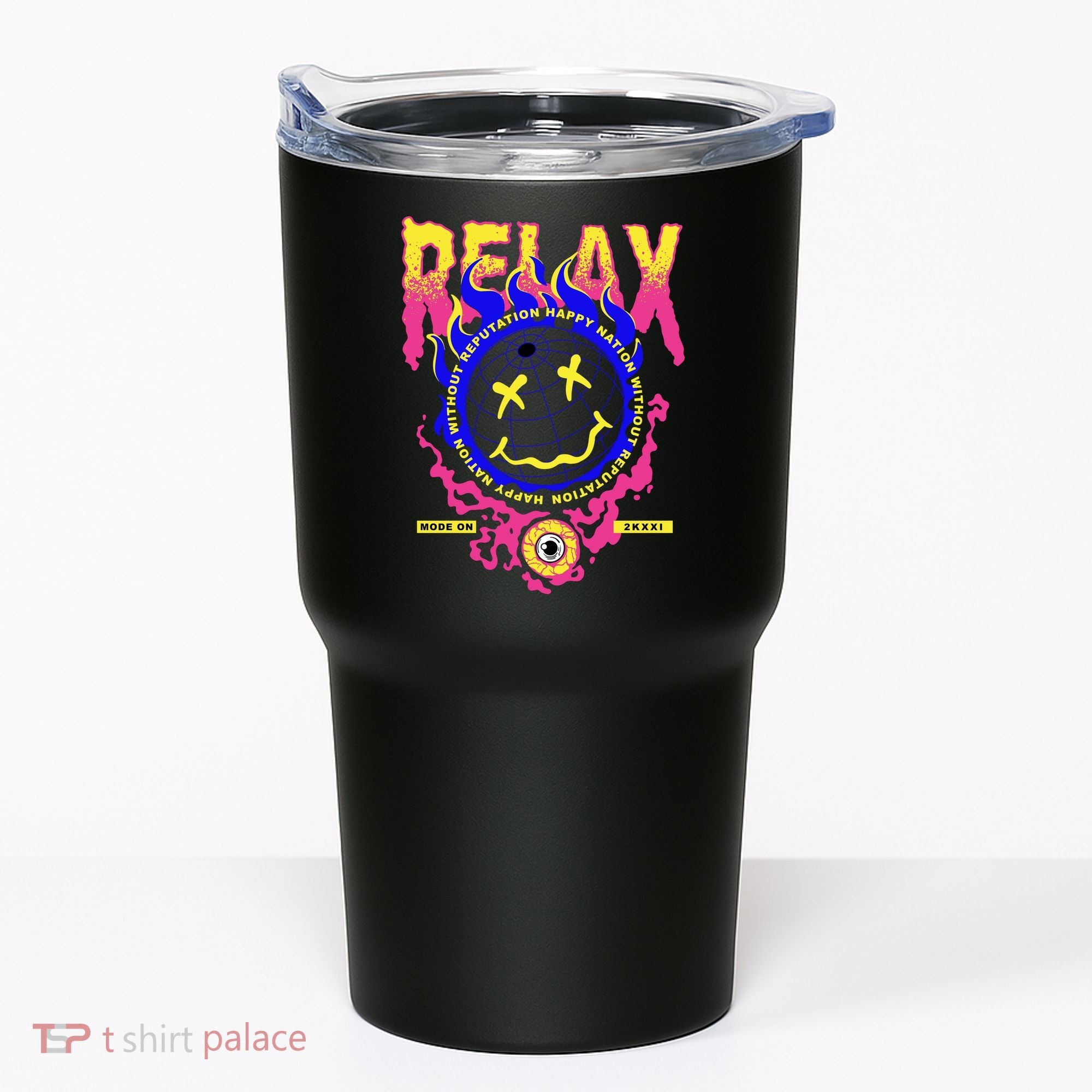 Flaming Emoji Globe Eyeball Smoke Tumbler
