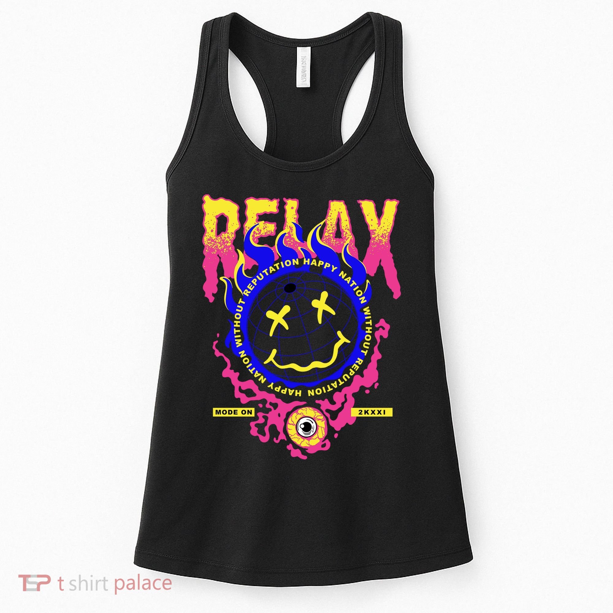 Flaming Emoji Globe Eyeball Smoke Women's Tank Top
