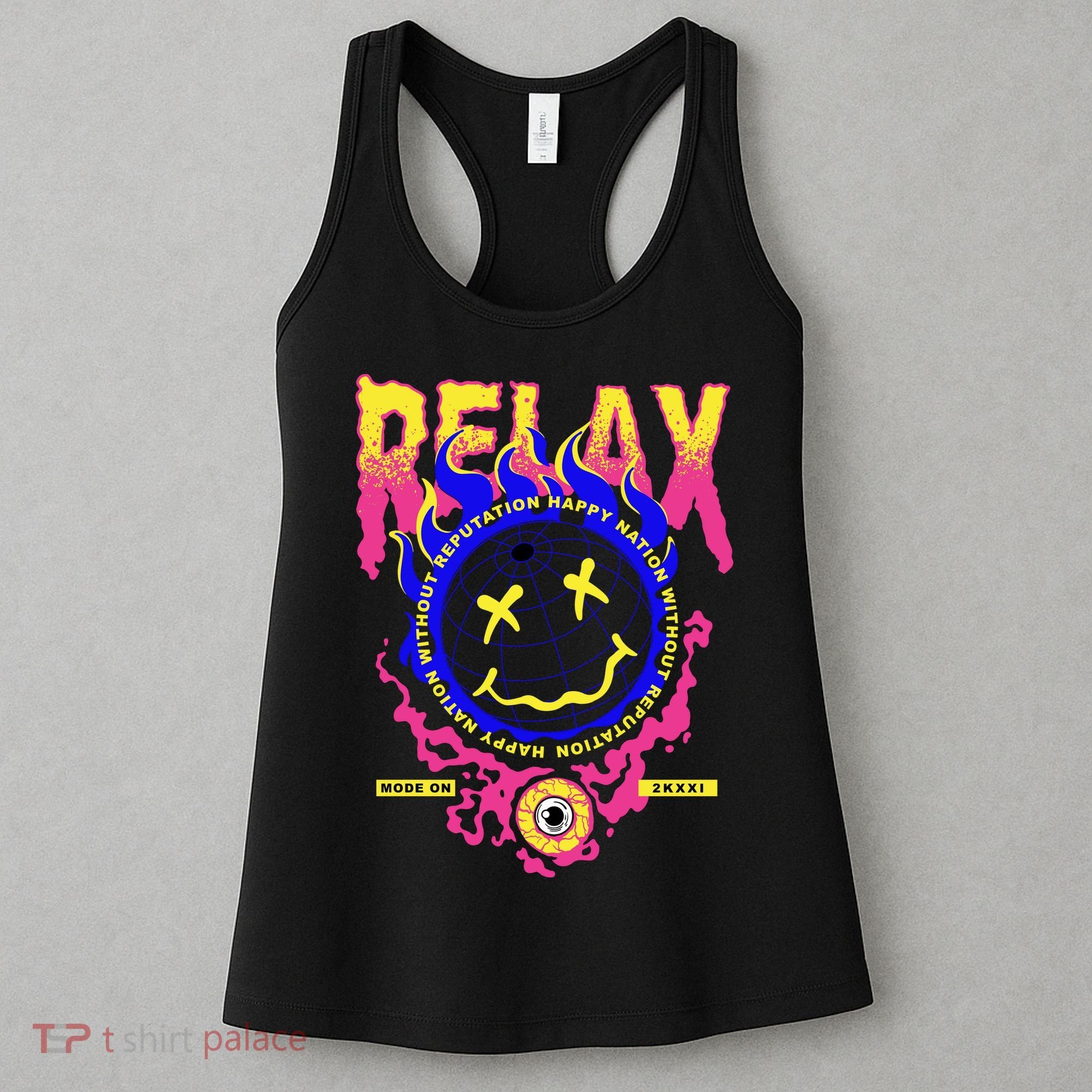 Flaming Emoji Globe Eyeball Smoke Women's Tank Top