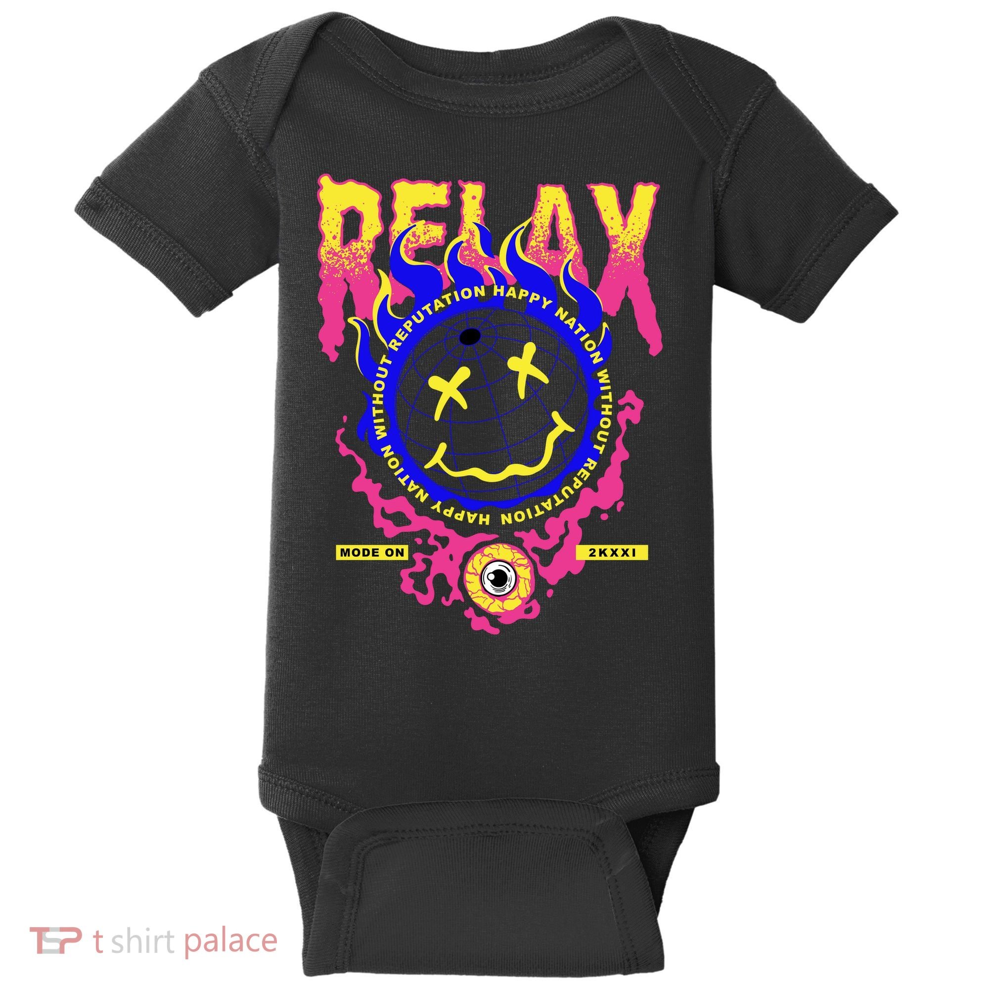Flaming Emoji Globe Eyeball Smoke Baby Bodysuit