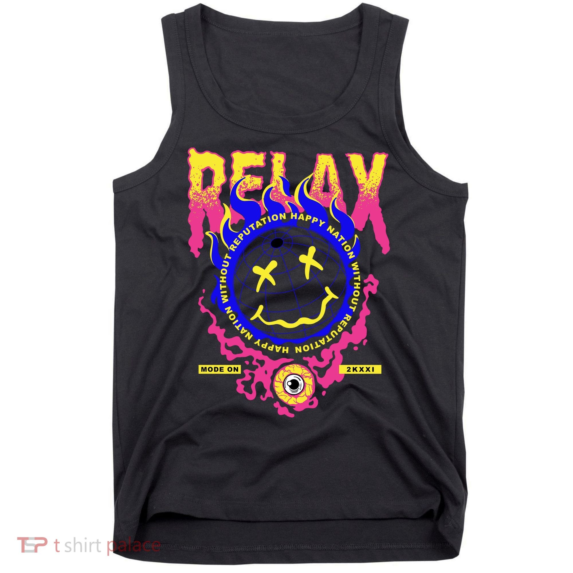Flaming Emoji Globe Eyeball Smoke Tank Top