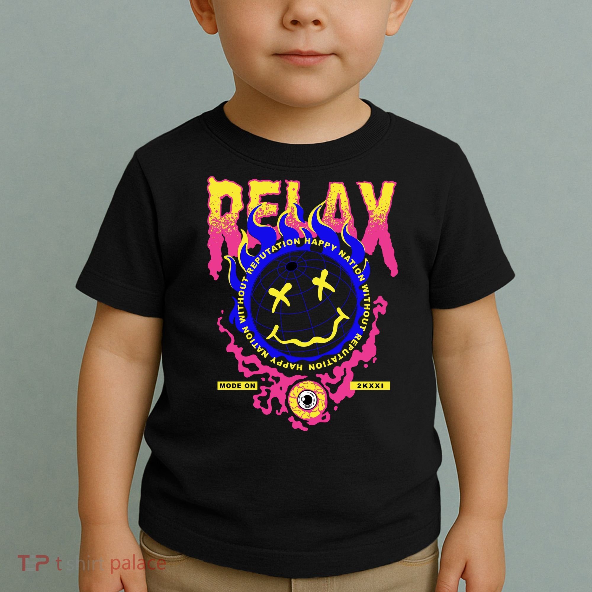 Flaming Emoji Globe Eyeball Smoke Toddler T-Shirt