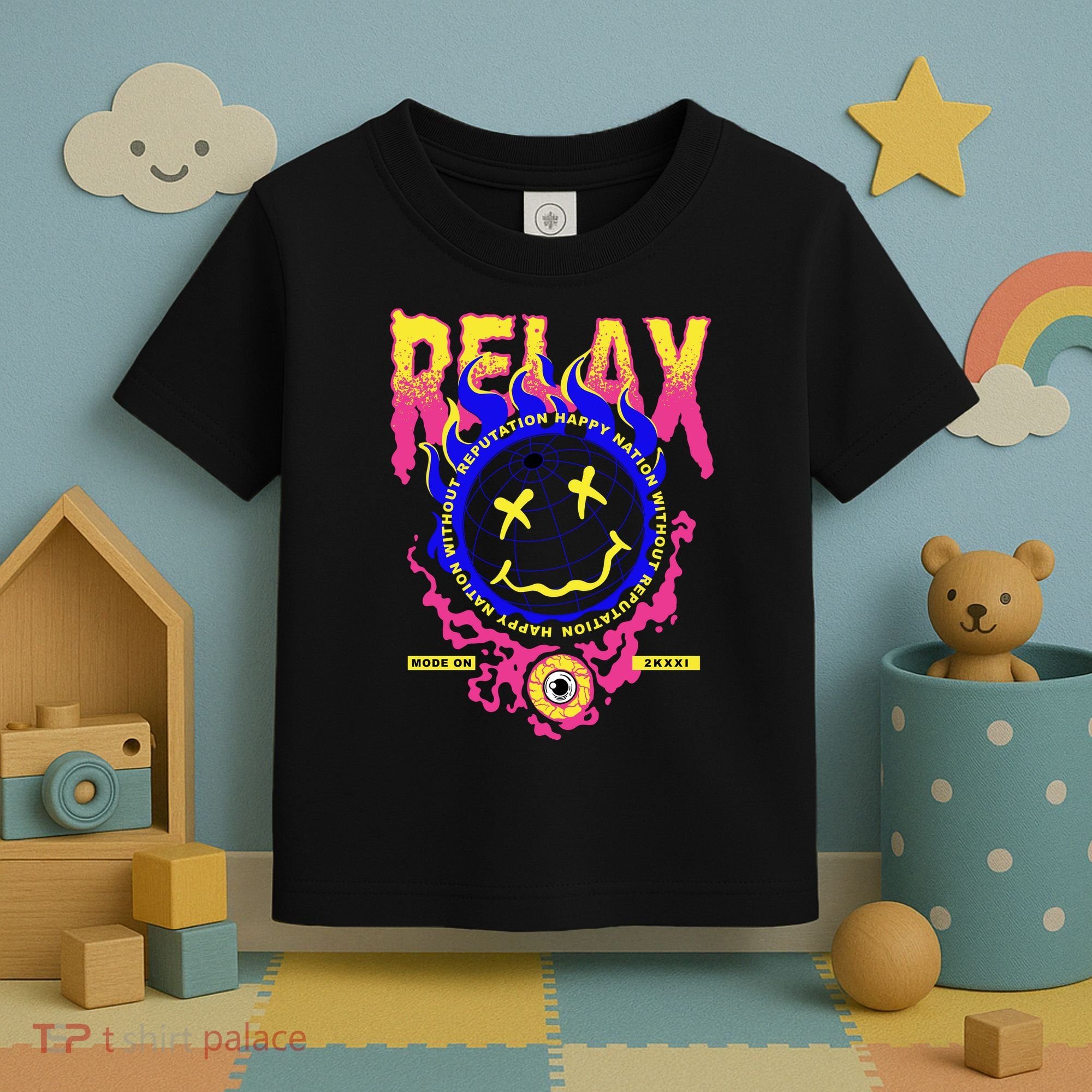 Flaming Emoji Globe Eyeball Smoke Toddler T-Shirt