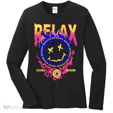 Flaming Emoji Globe Eyeball Smoke Women's Long Sleeve Shirt