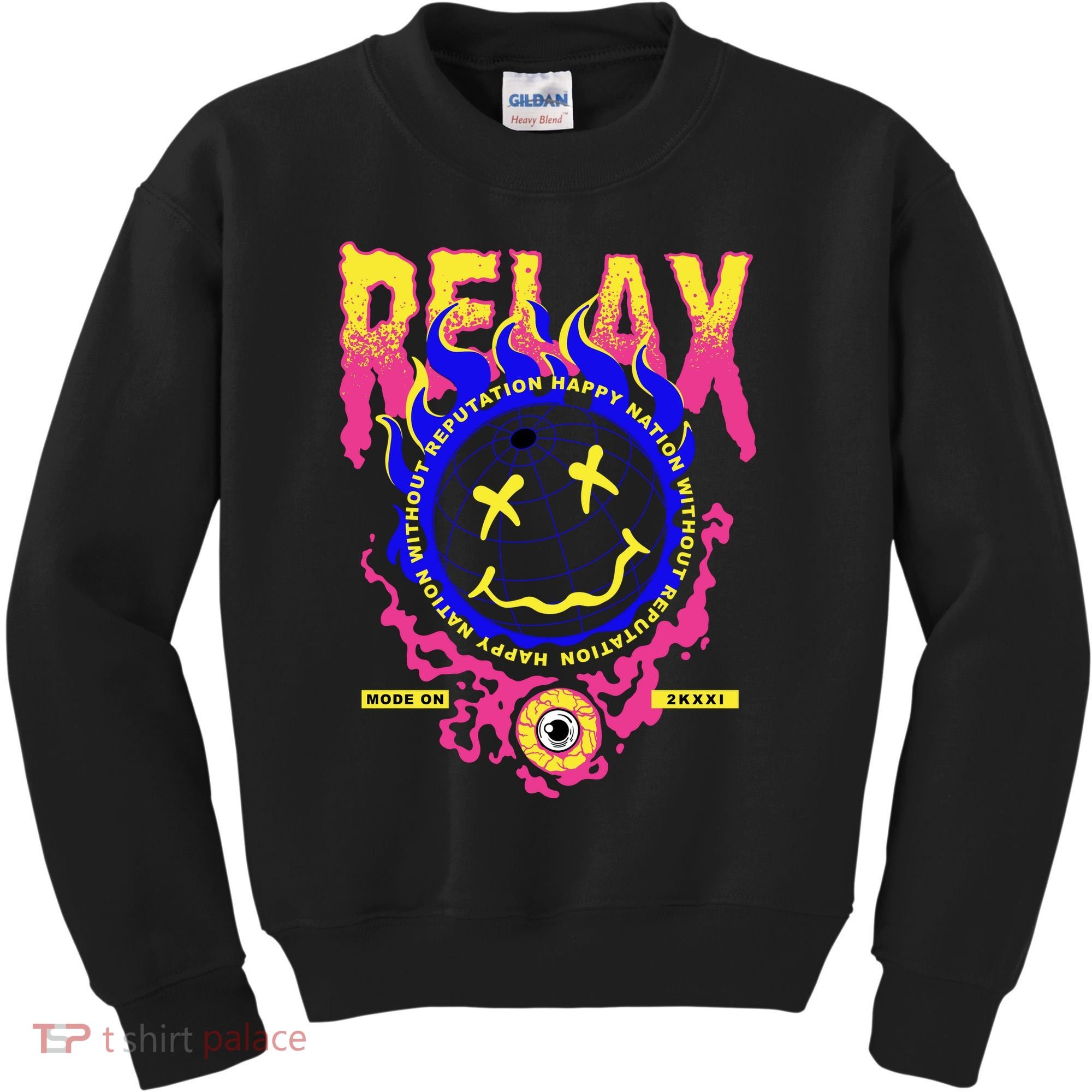 Flaming Emoji Globe Eyeball Smoke Kids Sweatshirt