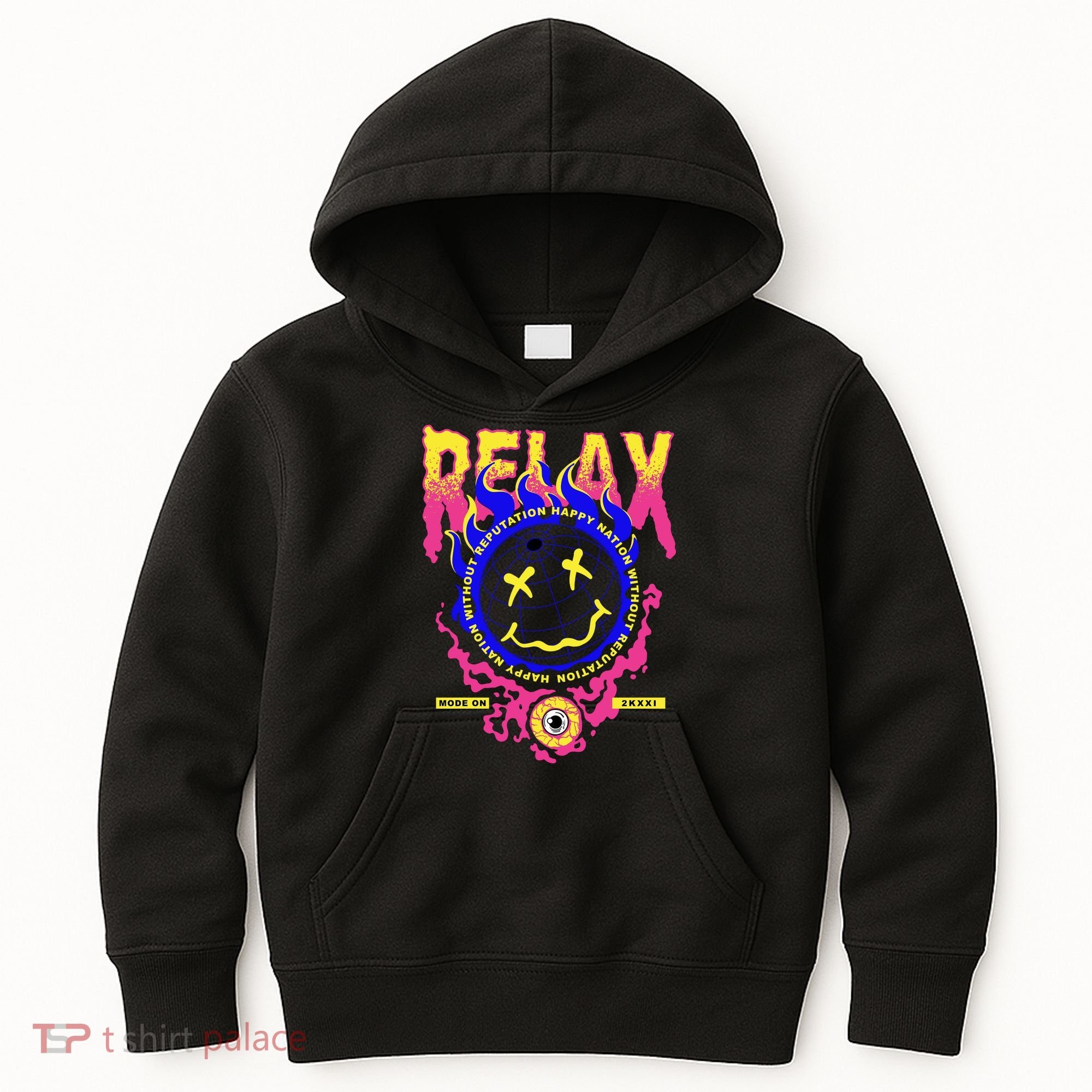 Flaming Emoji Globe Eyeball Smoke Kids Hoodie