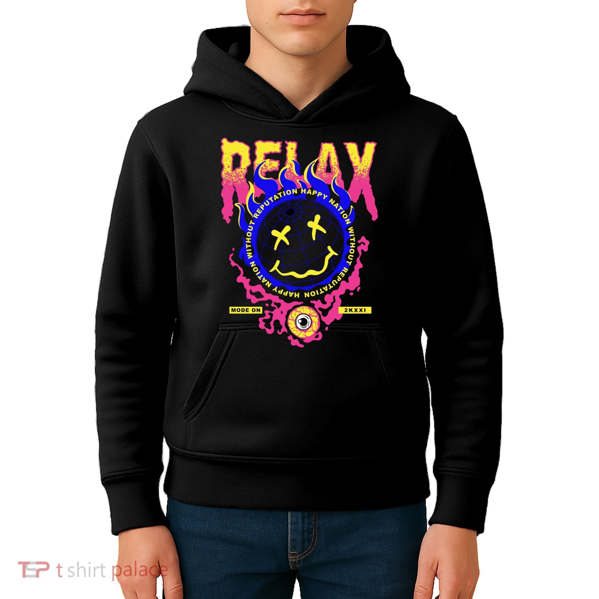Flaming Emoji Globe Eyeball Smoke Kids Hoodie