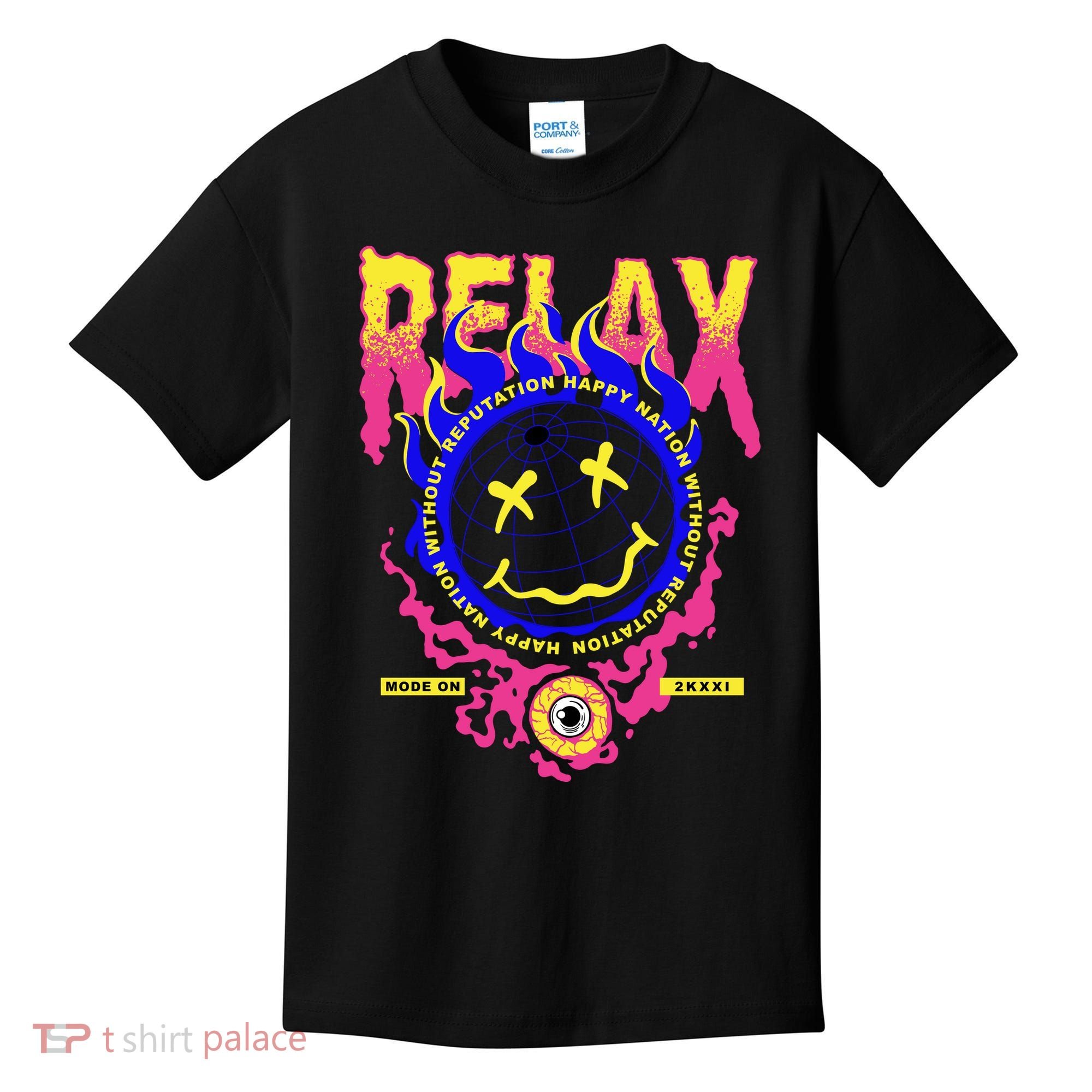 Flaming Emoji Globe Eyeball Smoke Kids T-Shirt