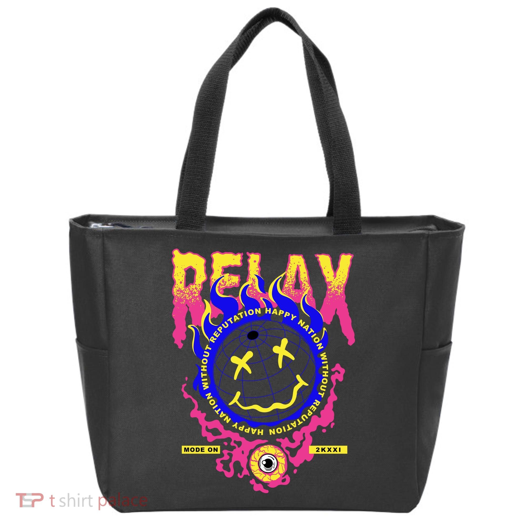 Flaming Emoji Globe Eyeball Smoke Tote Bag