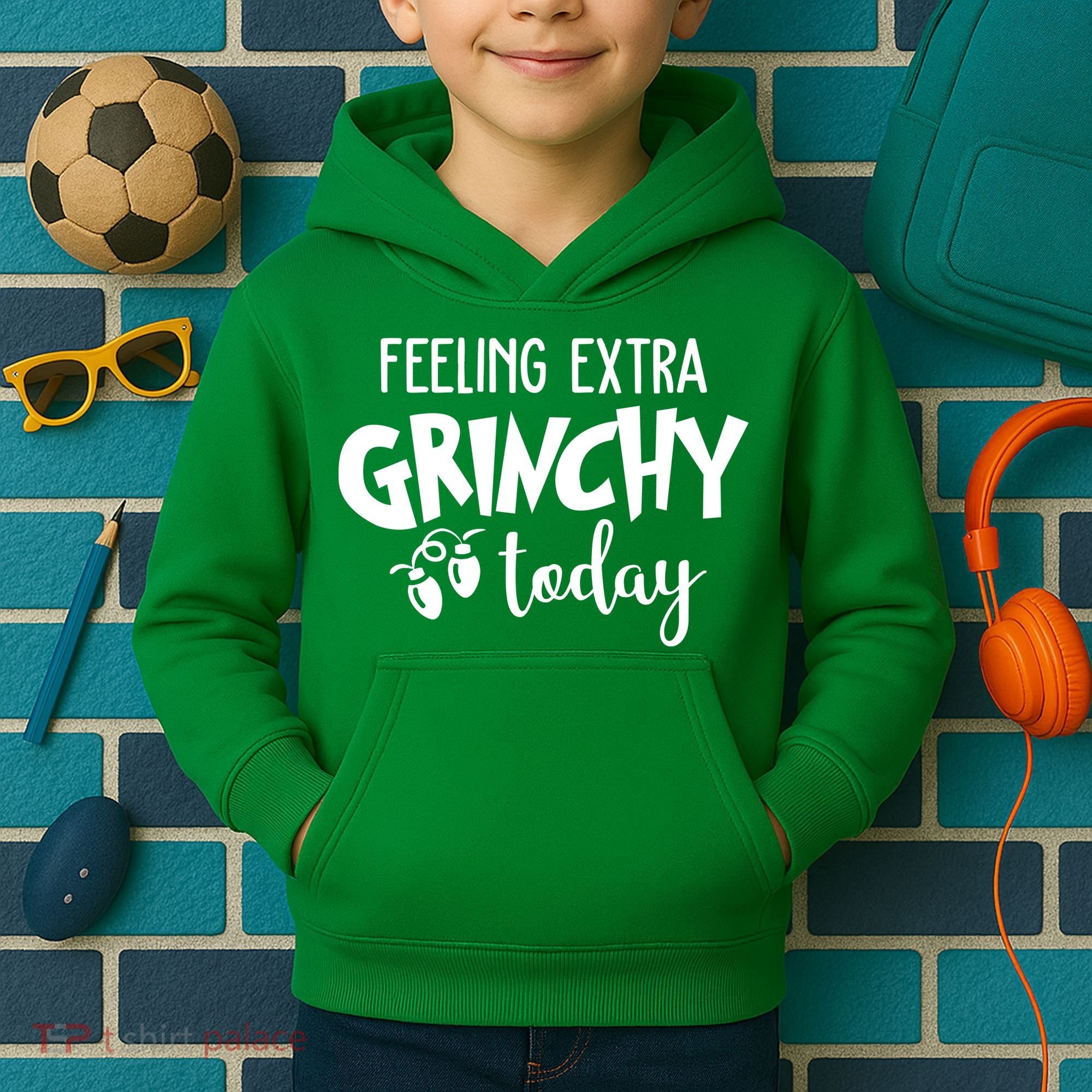 Feeling Extra Grinchy Today Funny Christmas Kids Hoodie