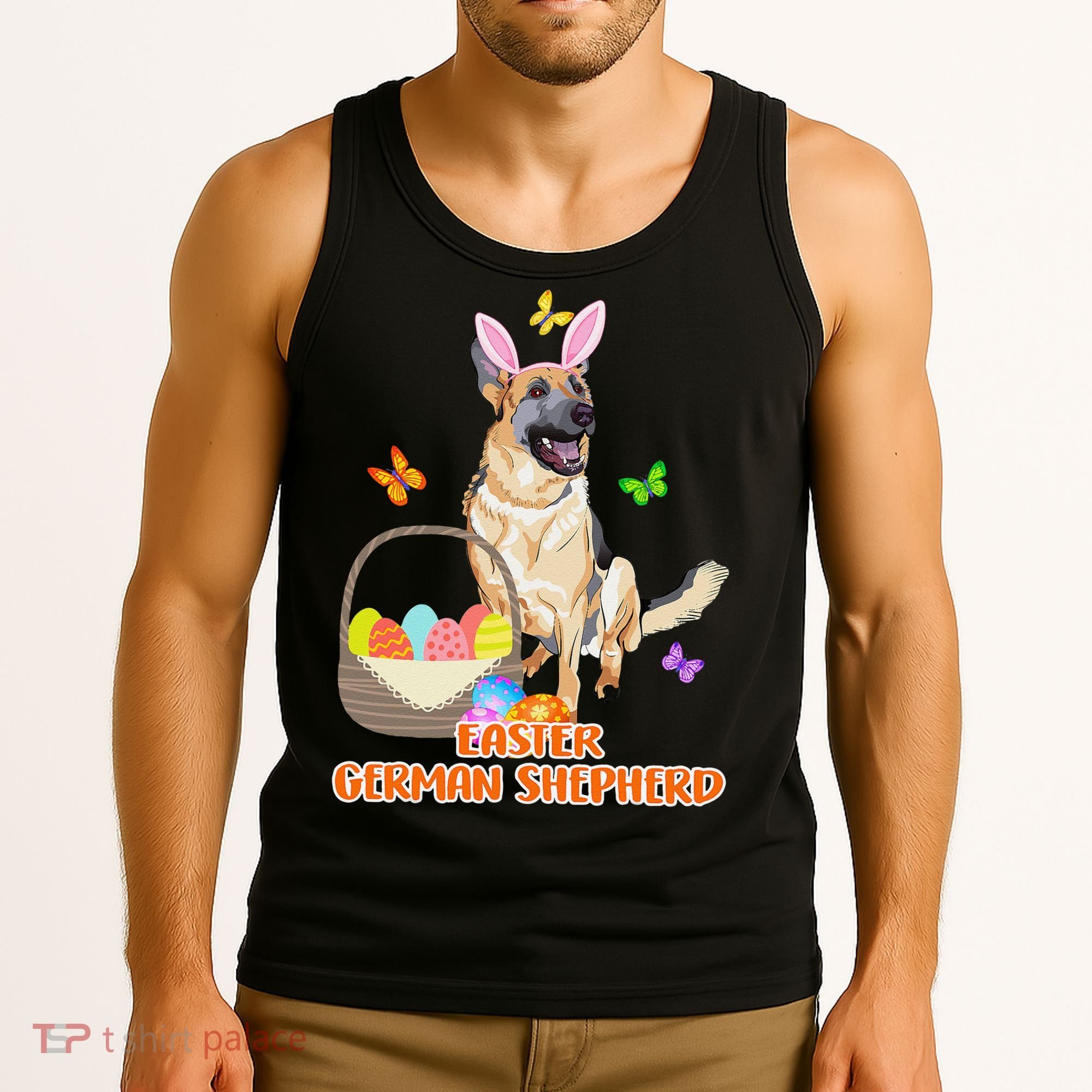 Funny Easter German Shepherd Easter Bunny Dog Tank Top