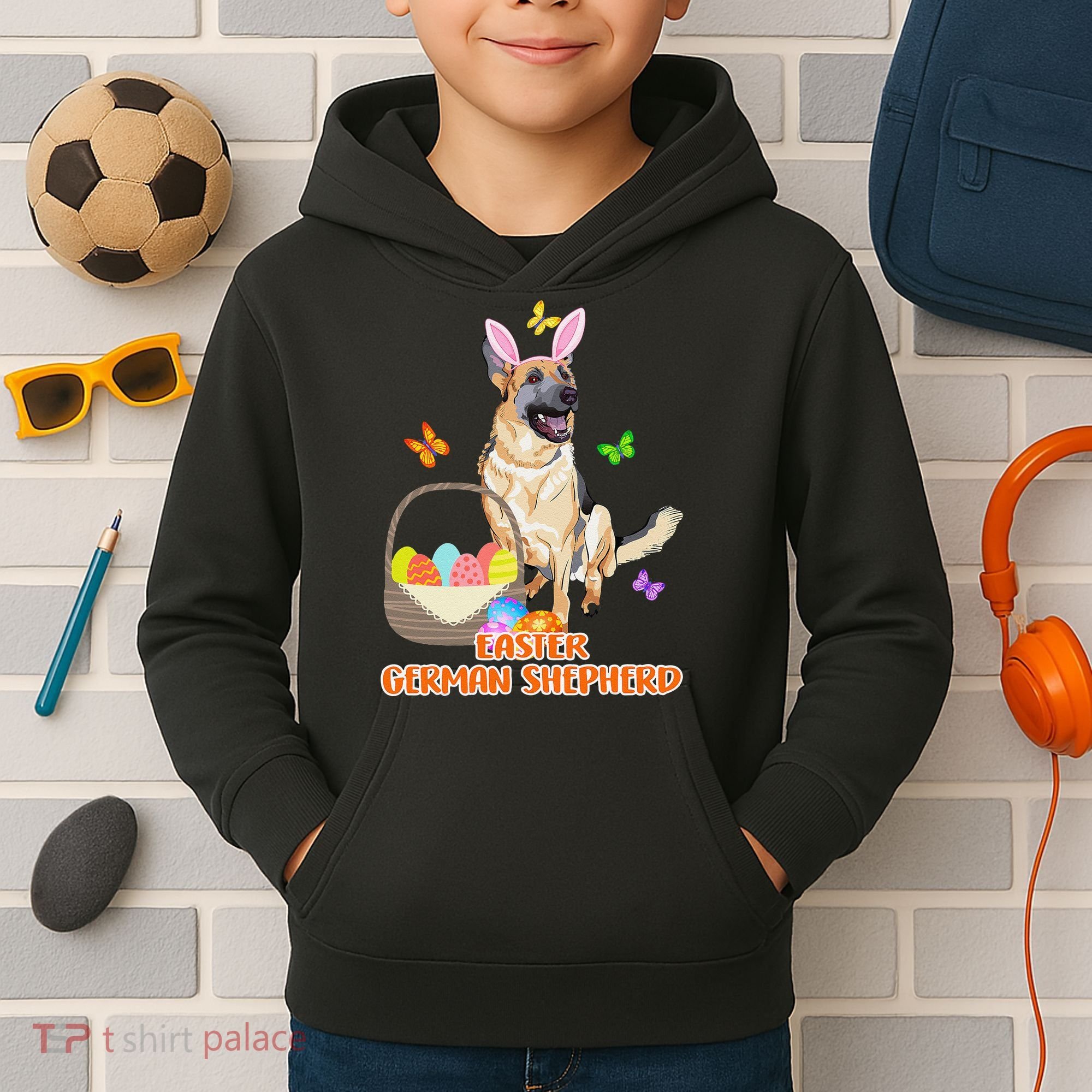 Funny Easter German Shepherd Easter Bunny Dog Kids Hoodie