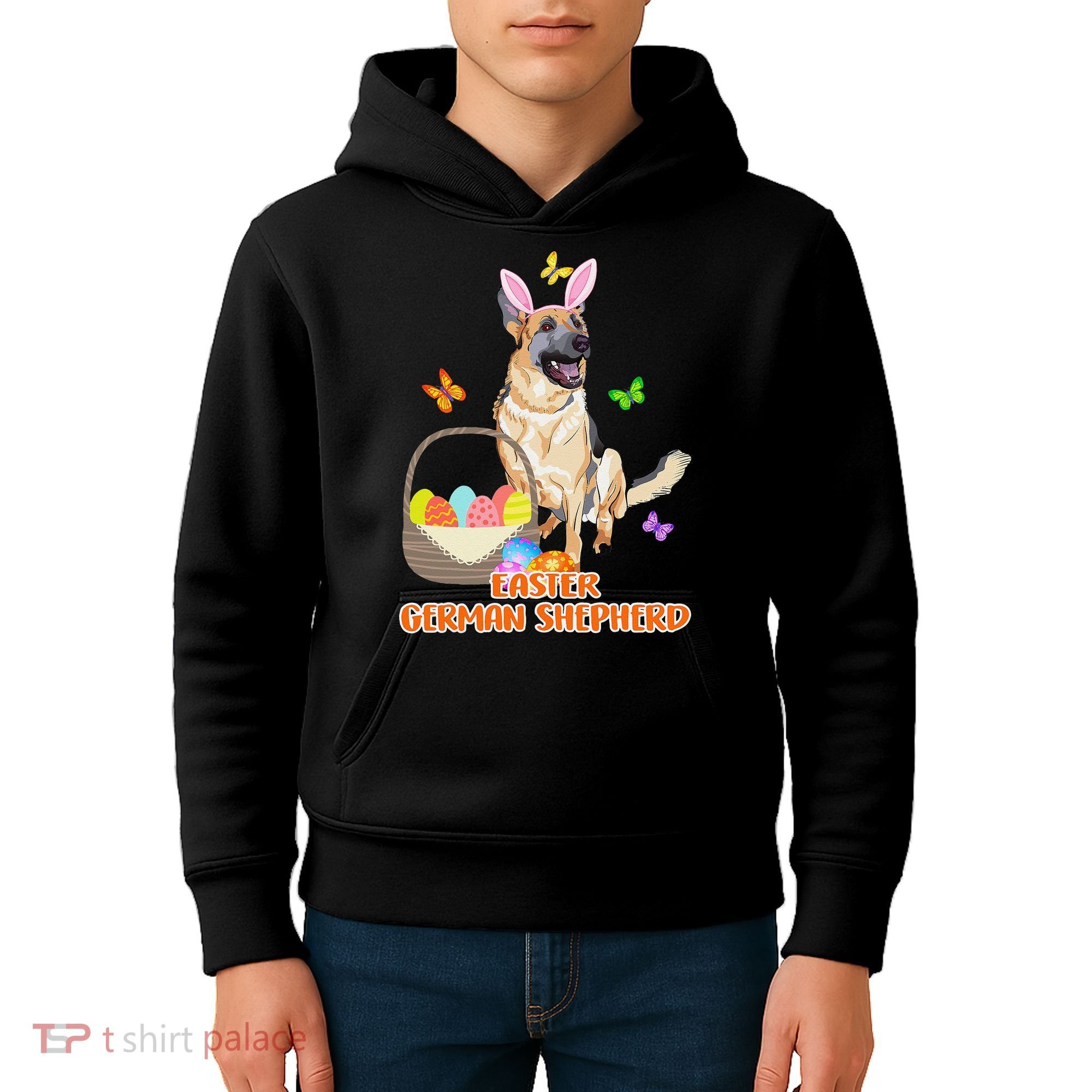 Funny Easter German Shepherd Easter Bunny Dog Kids Hoodie