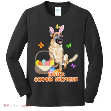 Funny Easter German Shepherd Easter Bunny Dog Kids Long Sleeve Shirt