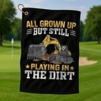 Funny Excavator Heavy Equipment Operator Playing In The Dirt Golf Towel thumb 1