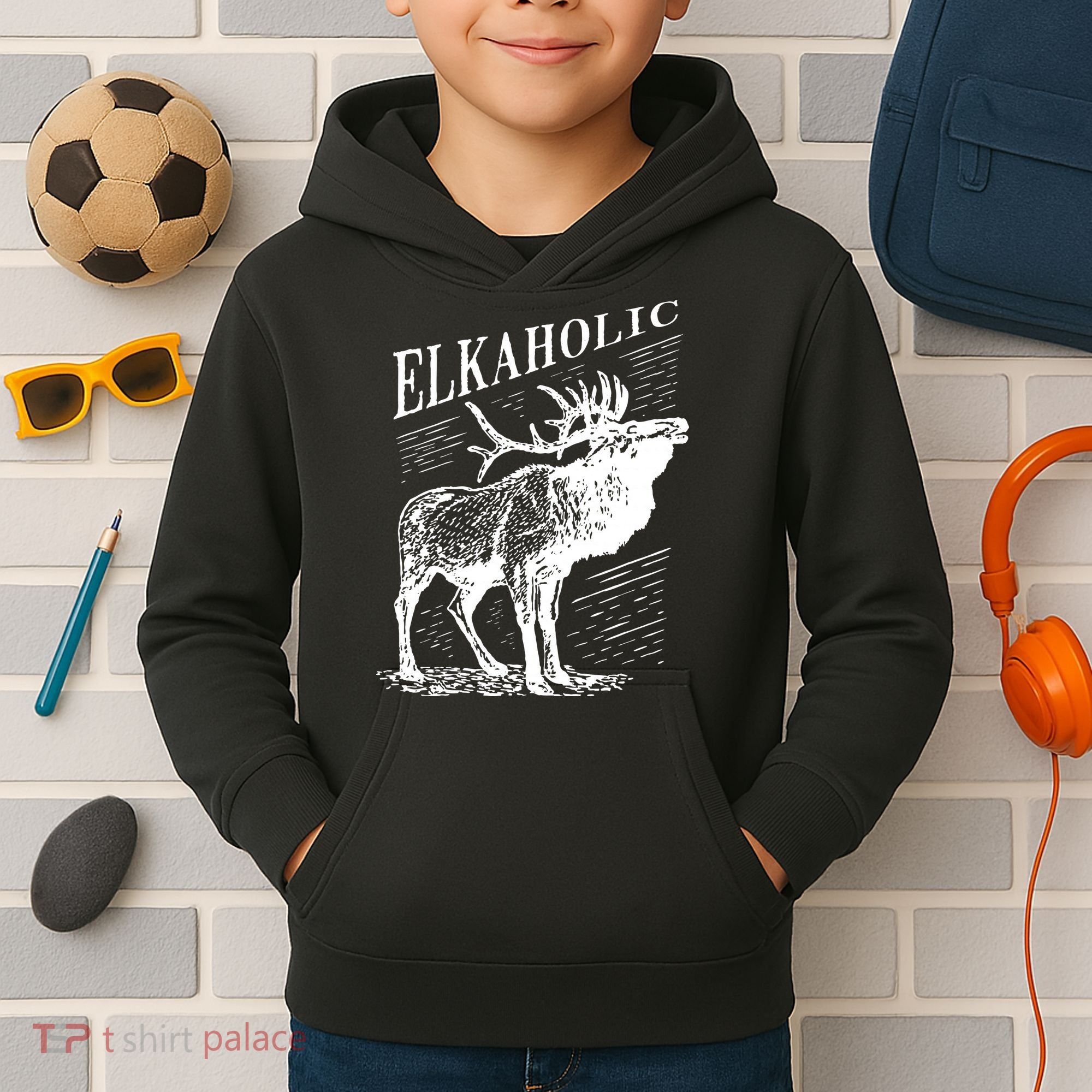 Funny Elk Hunting Elkaholic For Hunters Kids Hoodie