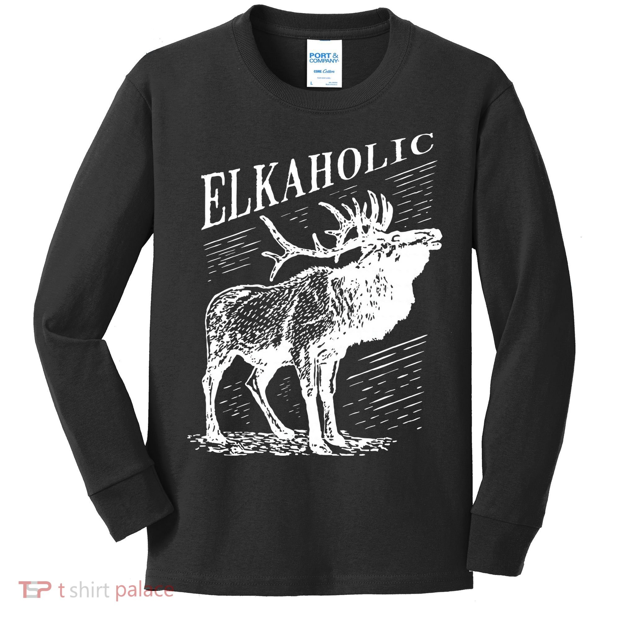 Funny Elk Hunting Elkaholic For Hunters Kids Long Sleeve Shirt