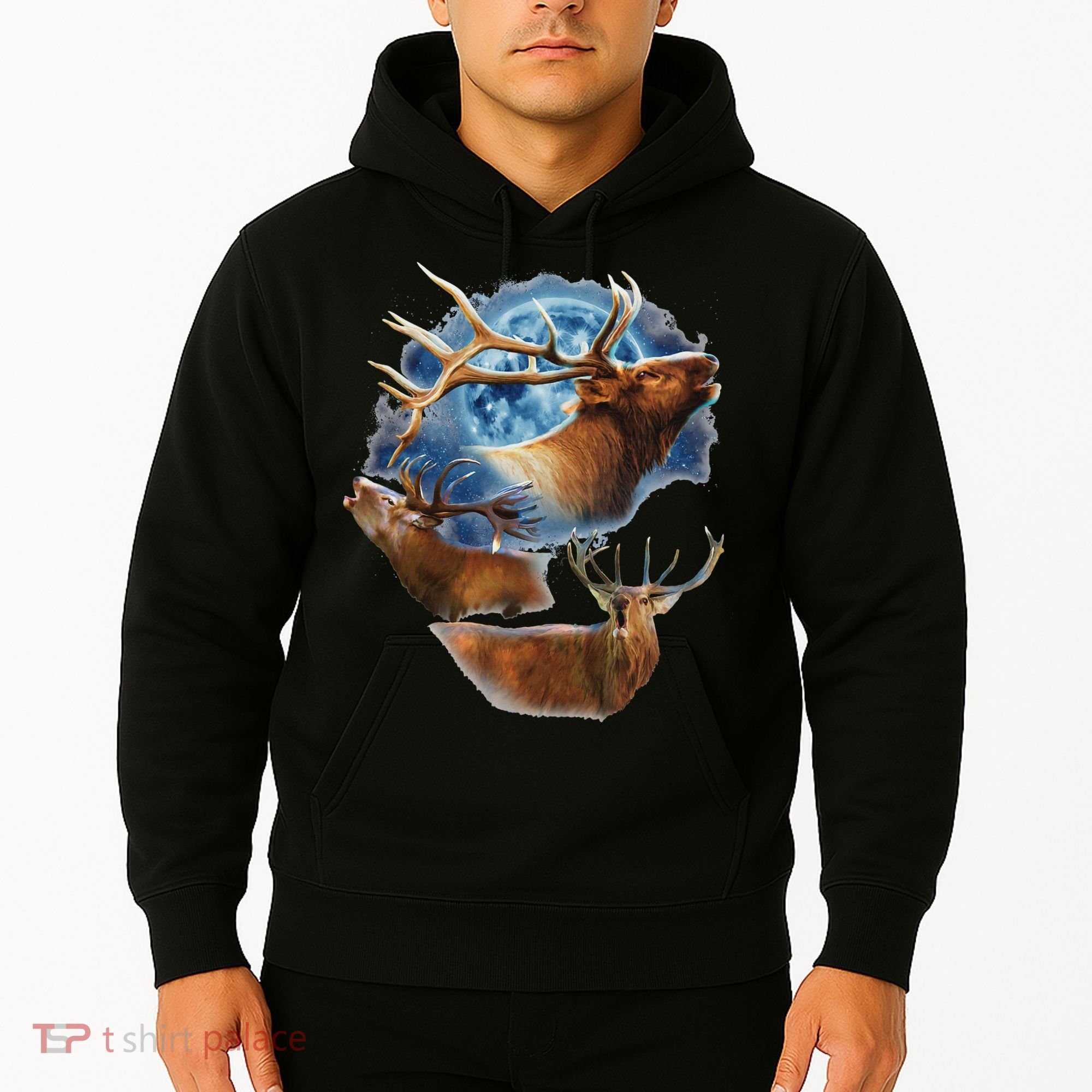 Funny Elk Hunting Elk Howling At The Moon Hoodie