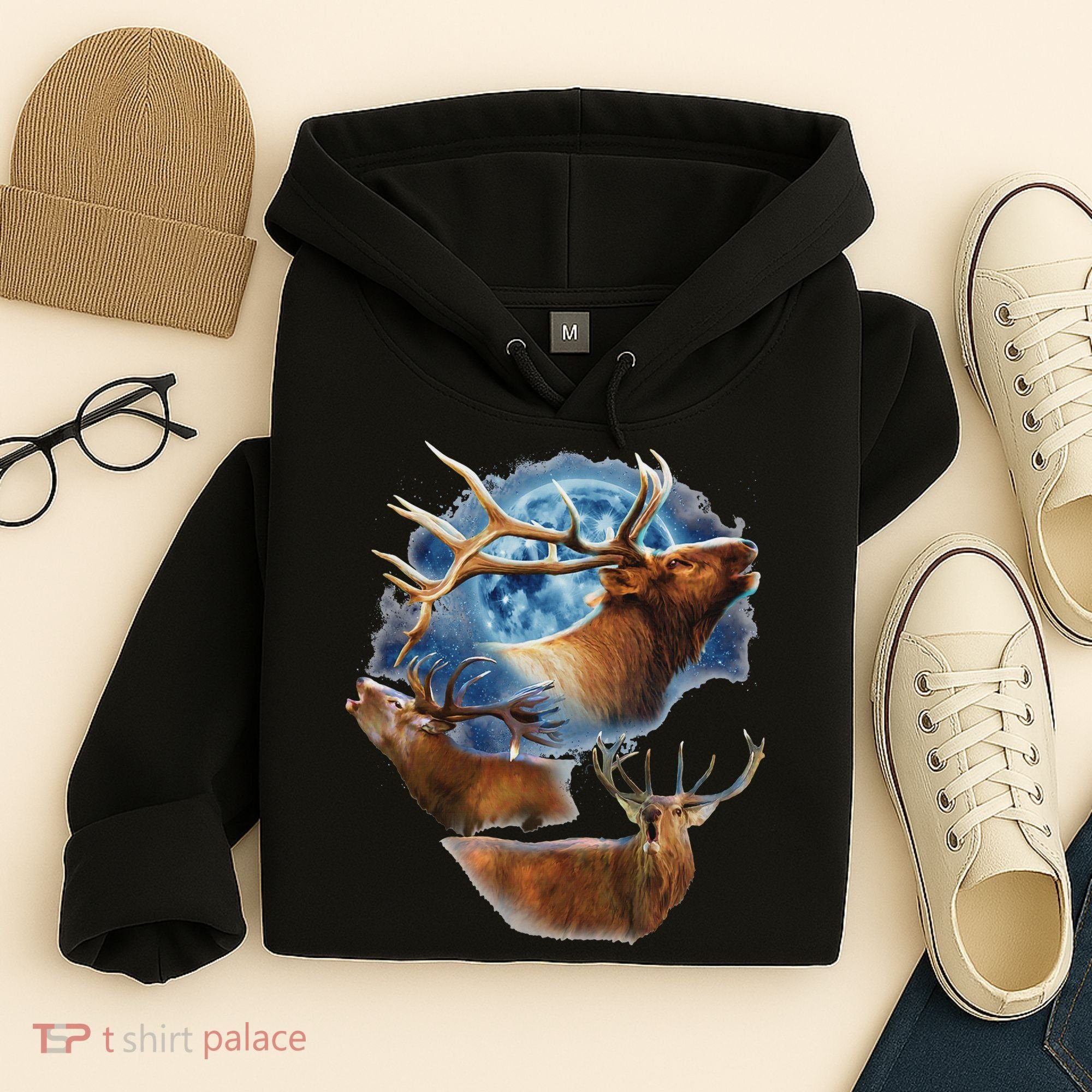 Funny Elk Hunting Elk Howling At The Moon Hoodie
