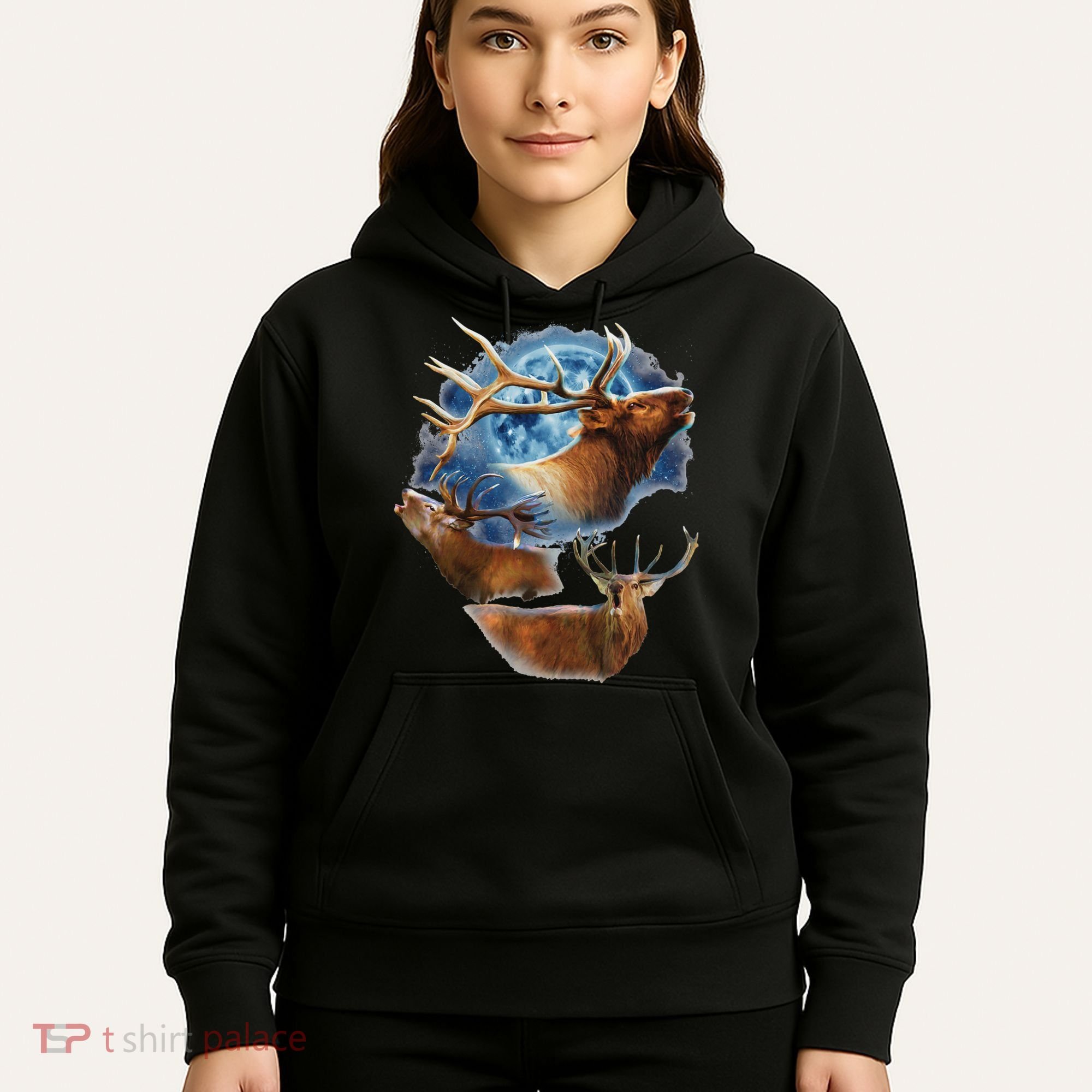 Funny Elk Hunting Elk Howling At The Moon Hoodie